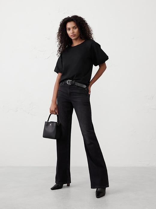 Puff-Sleeve Mixed Media Top Product Image