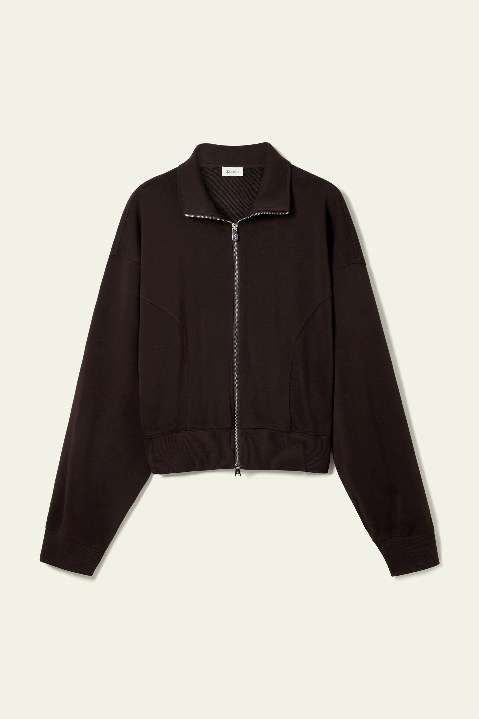 LILYSILK Women's SILKERRY Silk Blend Oversized Two-Way Zip Jacket Navy XL Product Image