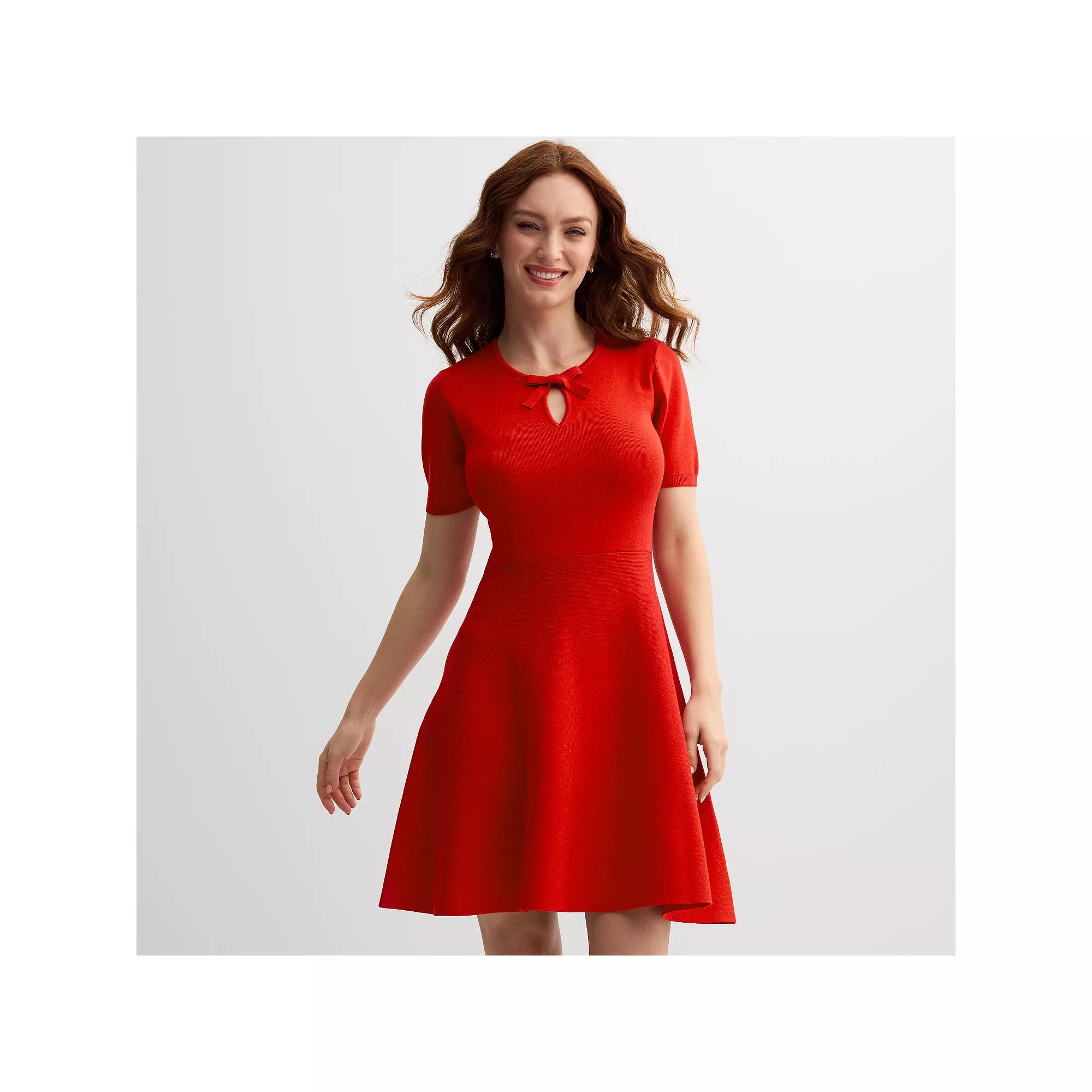 Women's Draper James Bow Neck Detail Fit & Flare Mini Sweater Dress, Size: Medium, Red Product Image
