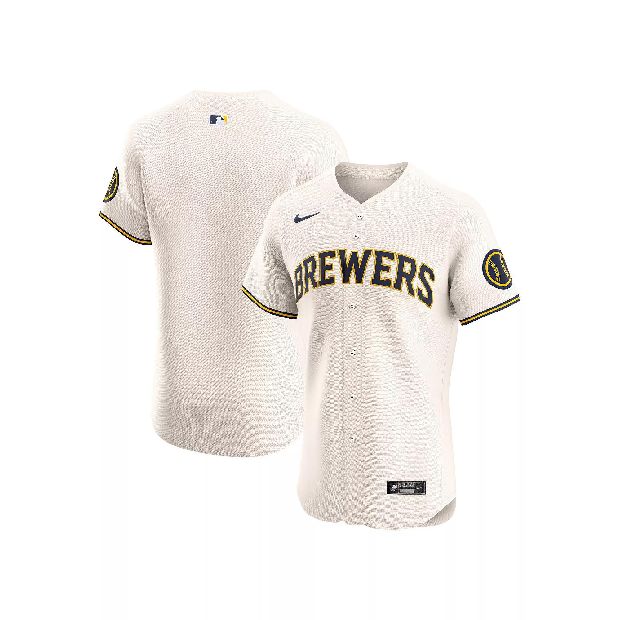 Men's Nike Cream Milwaukee Brewers Home Elite Jersey, Size: 52, Beige Product Image