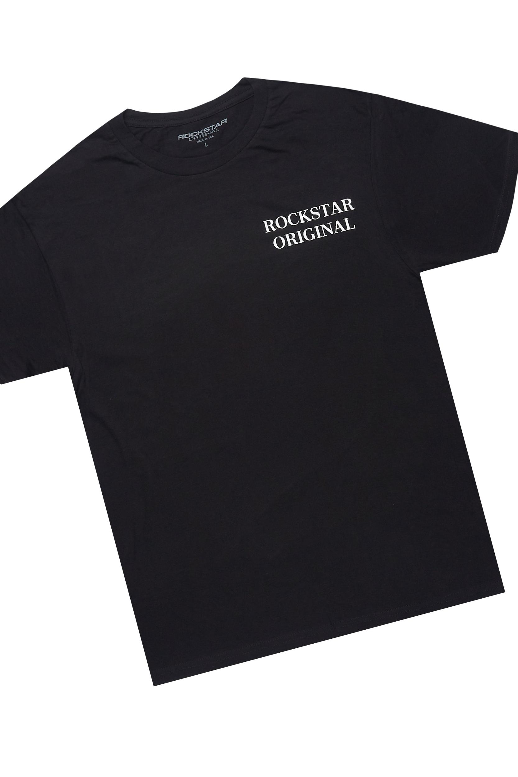 Drako Black/White Oversized Graphic T-Shirt/Dag Stacked Flare Jean Set Male Product Image