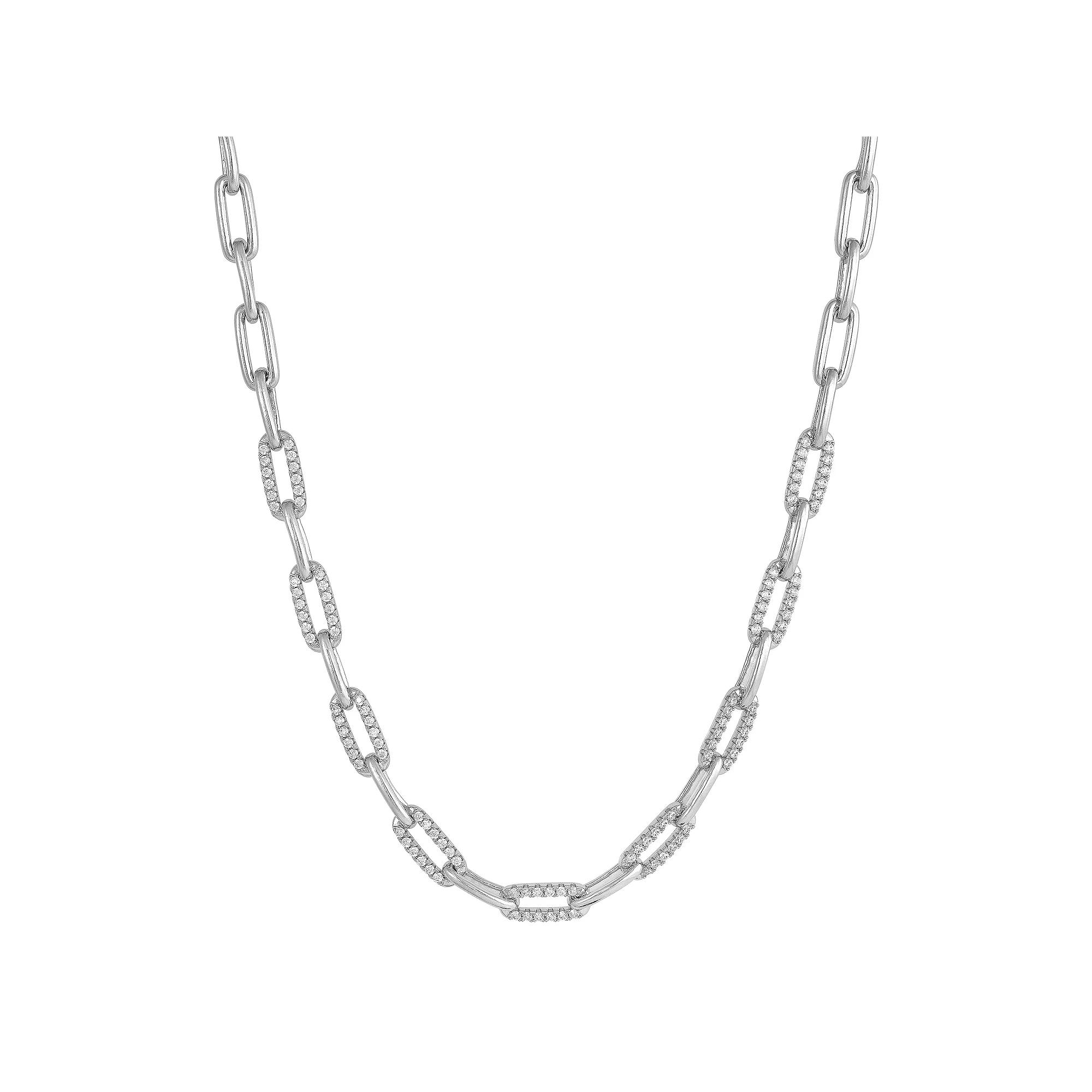 Sterling Silver Cubic Zirconia Paperclip Chain Necklace, Women's, Size: 18" Product Image