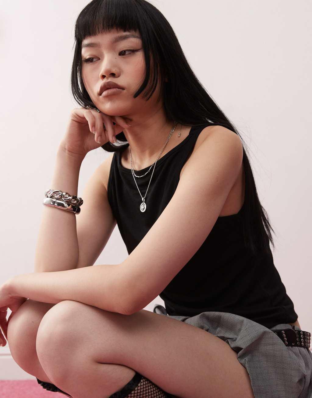 COLLUSION textured slash neck tank top in black Product Image