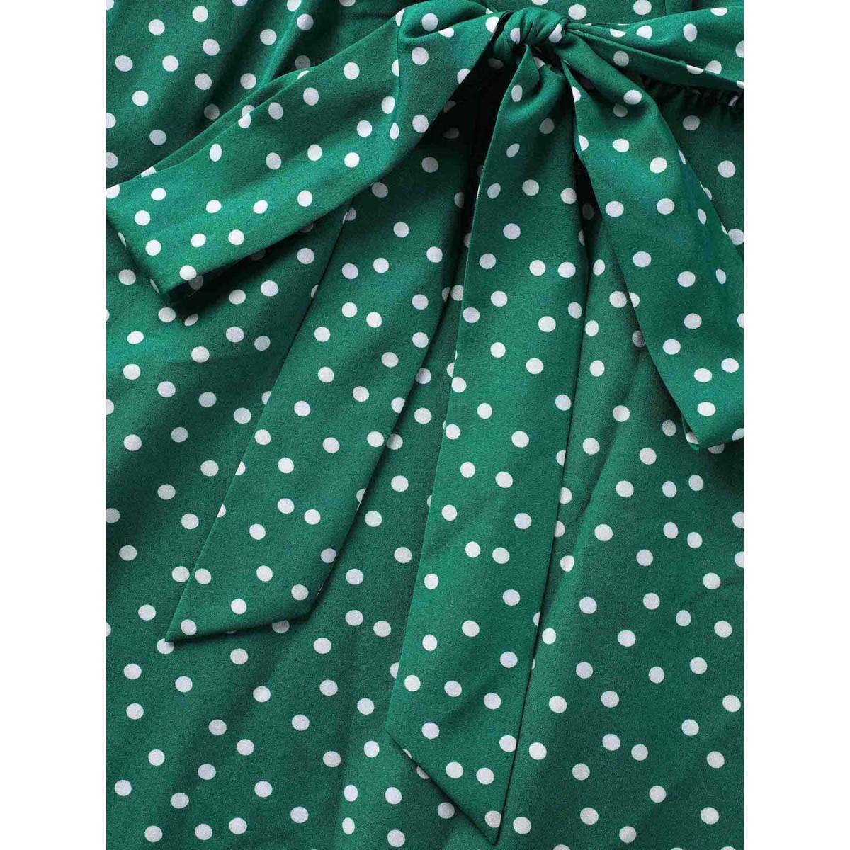 Plus Size Collared Polka Dot Dress Teal Women Elegant Belted Suit Collar Sleeveless Curvy BloomChic 12/L Product Image
