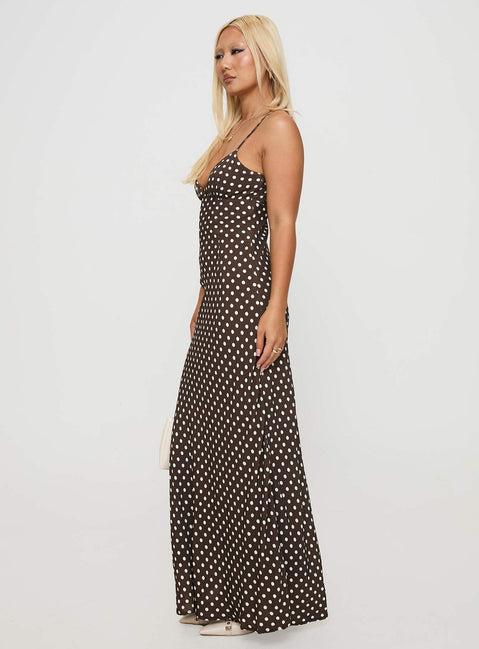 Jorjana Polka Maxi Dress Brown / White Product Image