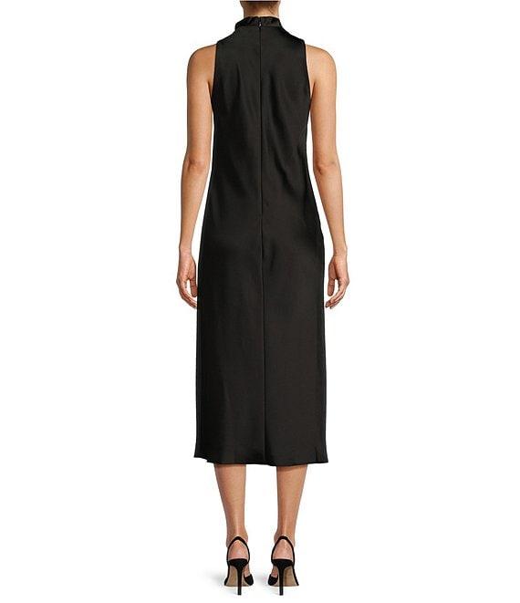 Antonio Melani Marine Satin Halter Cowl Neck Sleeveless Midi Slip Dress Product Image