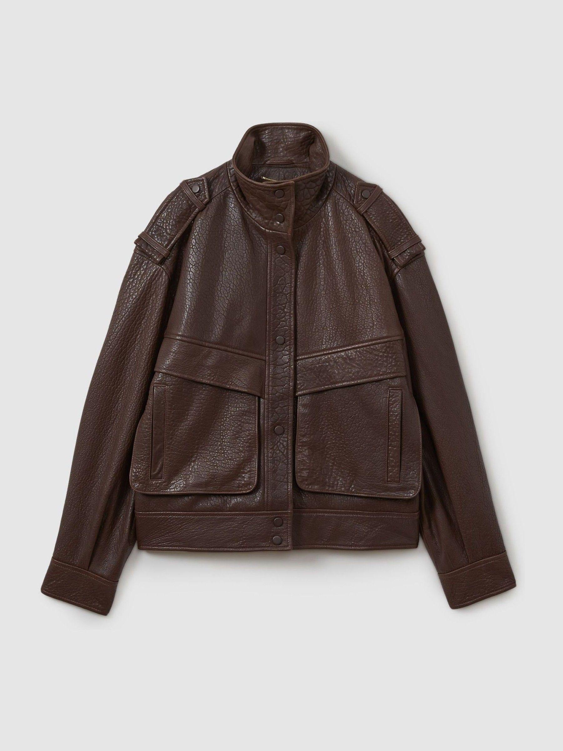 Atelier Grained Leather Jacket in Chocolate Product Image