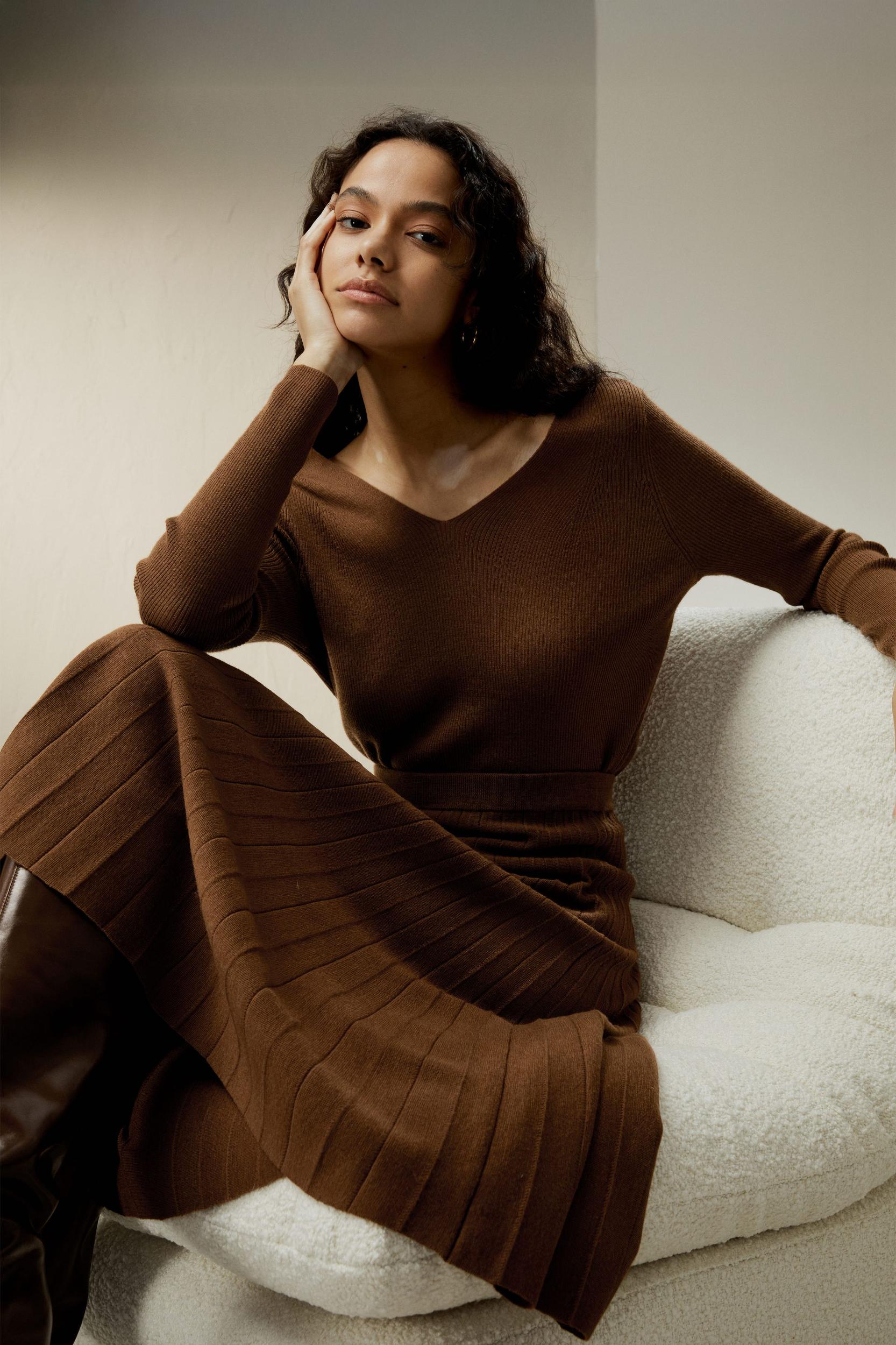 LILYSILK Women Silk Skirt Merino Wool Caramel 100% Ultra Fine Merino Wool Over-The-Knee Length M Product Image