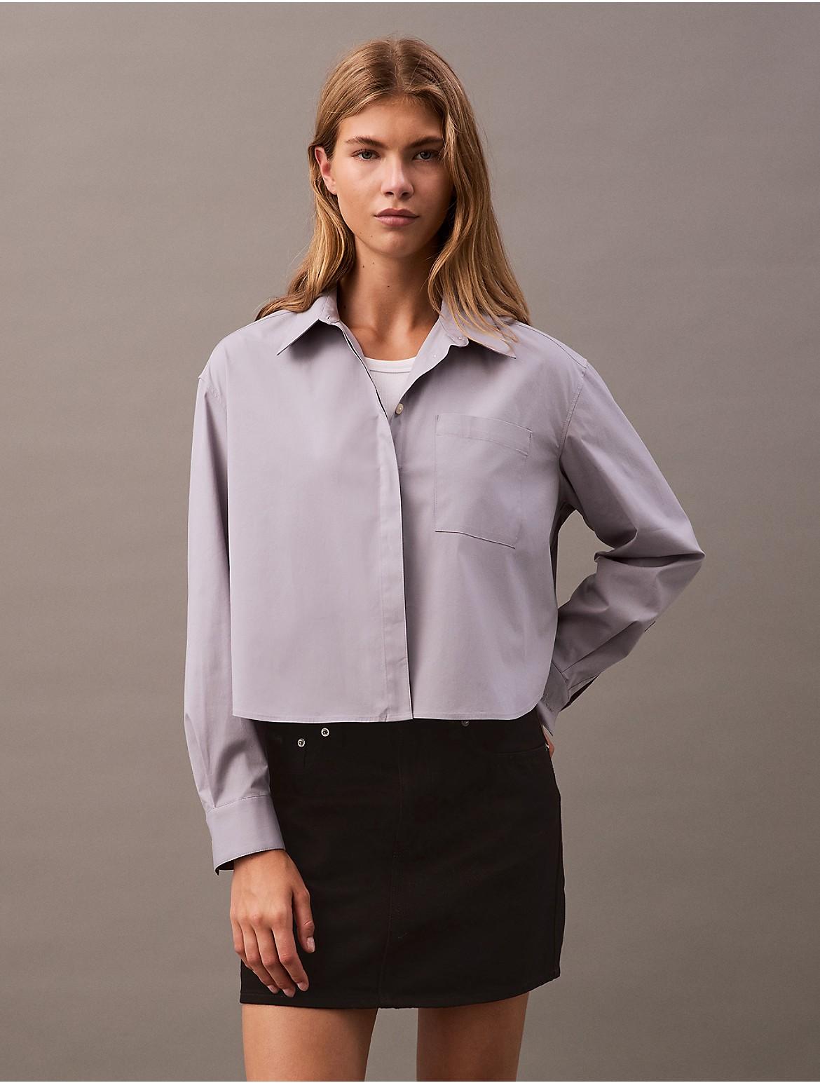 Calvin Klein Womens Cotton Poplin Boxy Button-Down Shirt - Purple Product Image