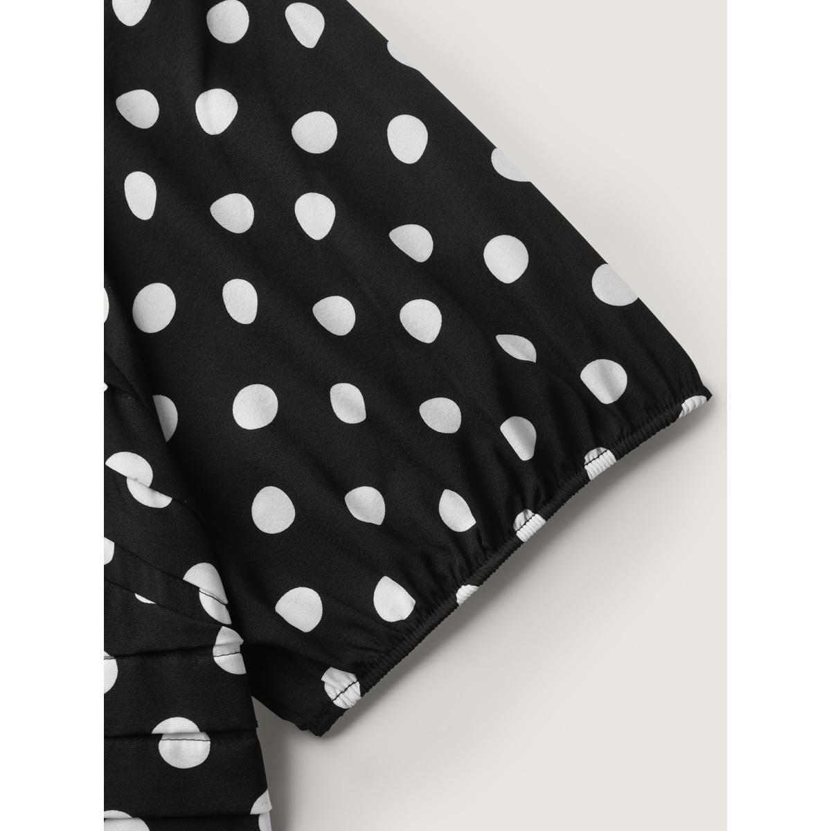 Plus Size Polka Dots Pleated Bodice Midi Dress Black Women Pleated Square Neck Short sleeve Curvy BloomChic 10/M Product Image