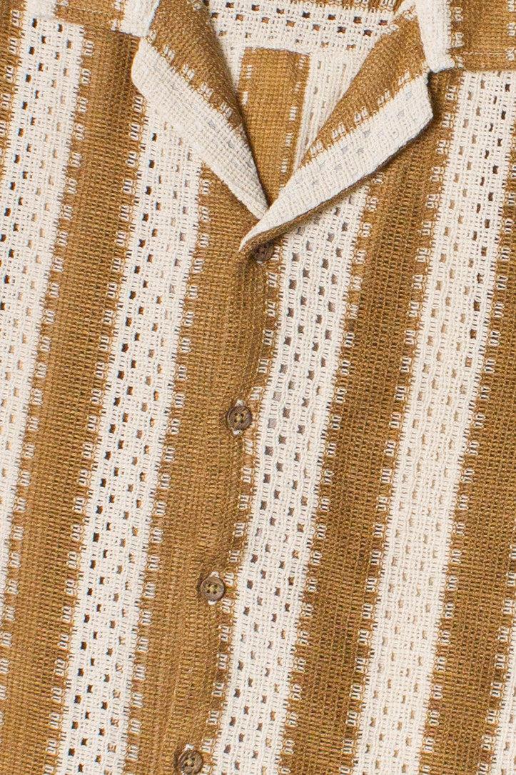 Natural Striped Textured Knit Button Up Shirt Product Image