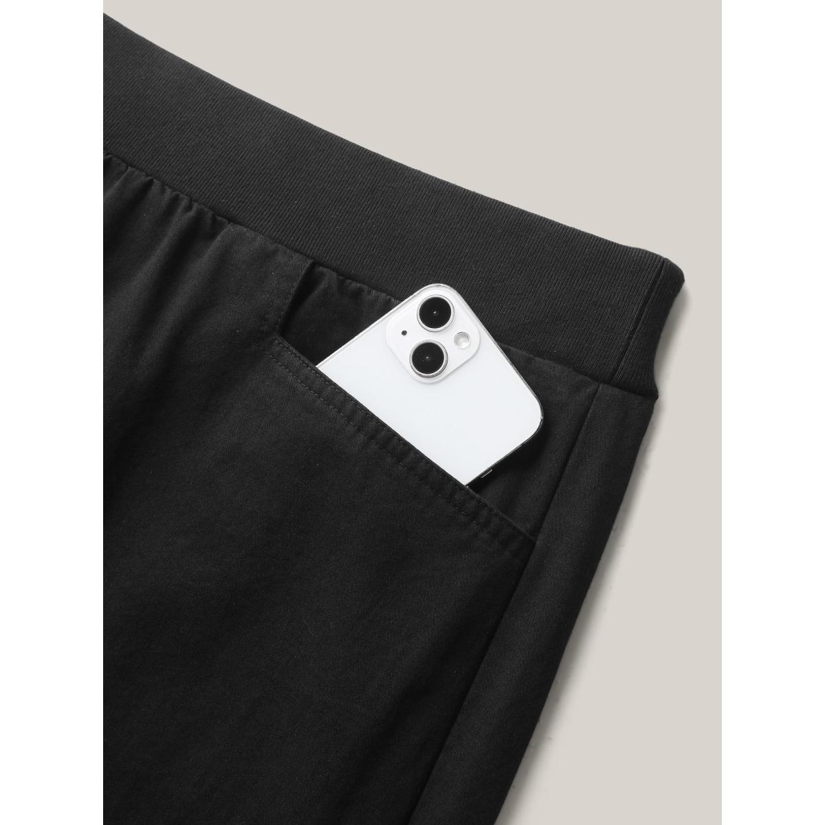 Plus Size Cotton Threaded Spliced Wide-Leg Pants Women Black Casual Wide Leg Mid Rise Everyday-Casual Pants BloomChic 22-24/3X Product Image