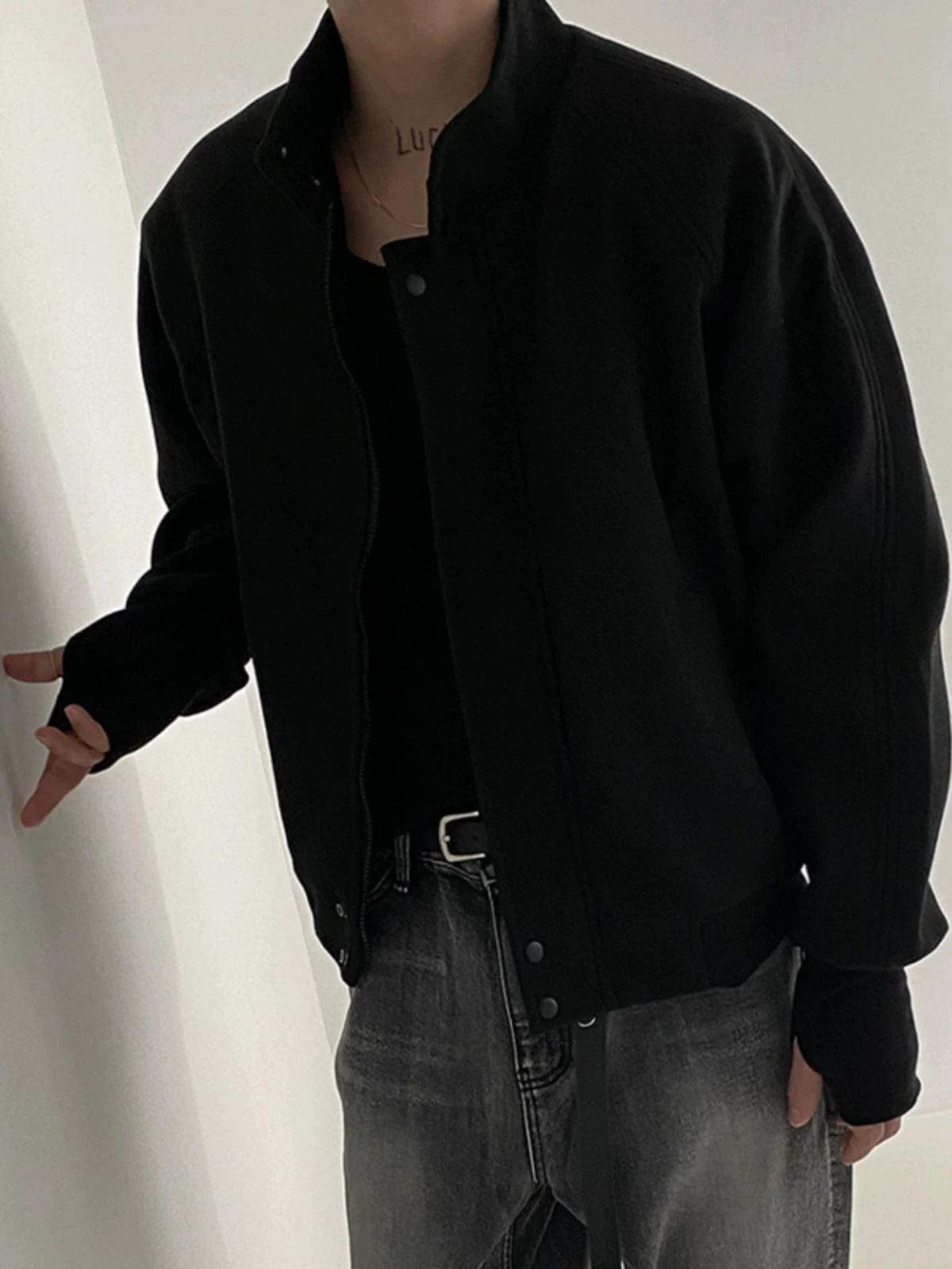 RT No. 18289 BLACK STAND COLLAR ZIP COAT JK Product Image