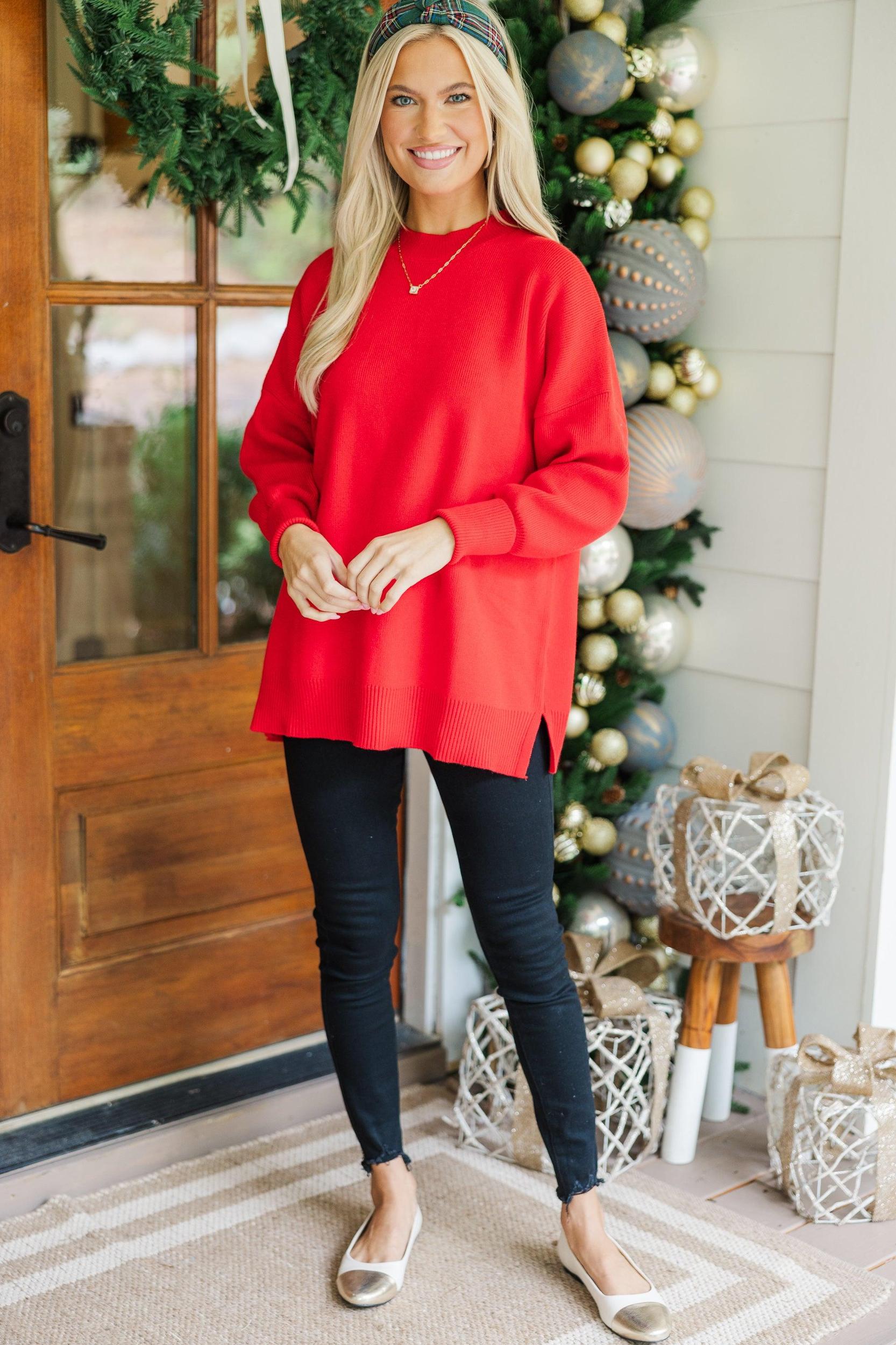 Perfectly You Red Mock Neck Sweater Female Product Image