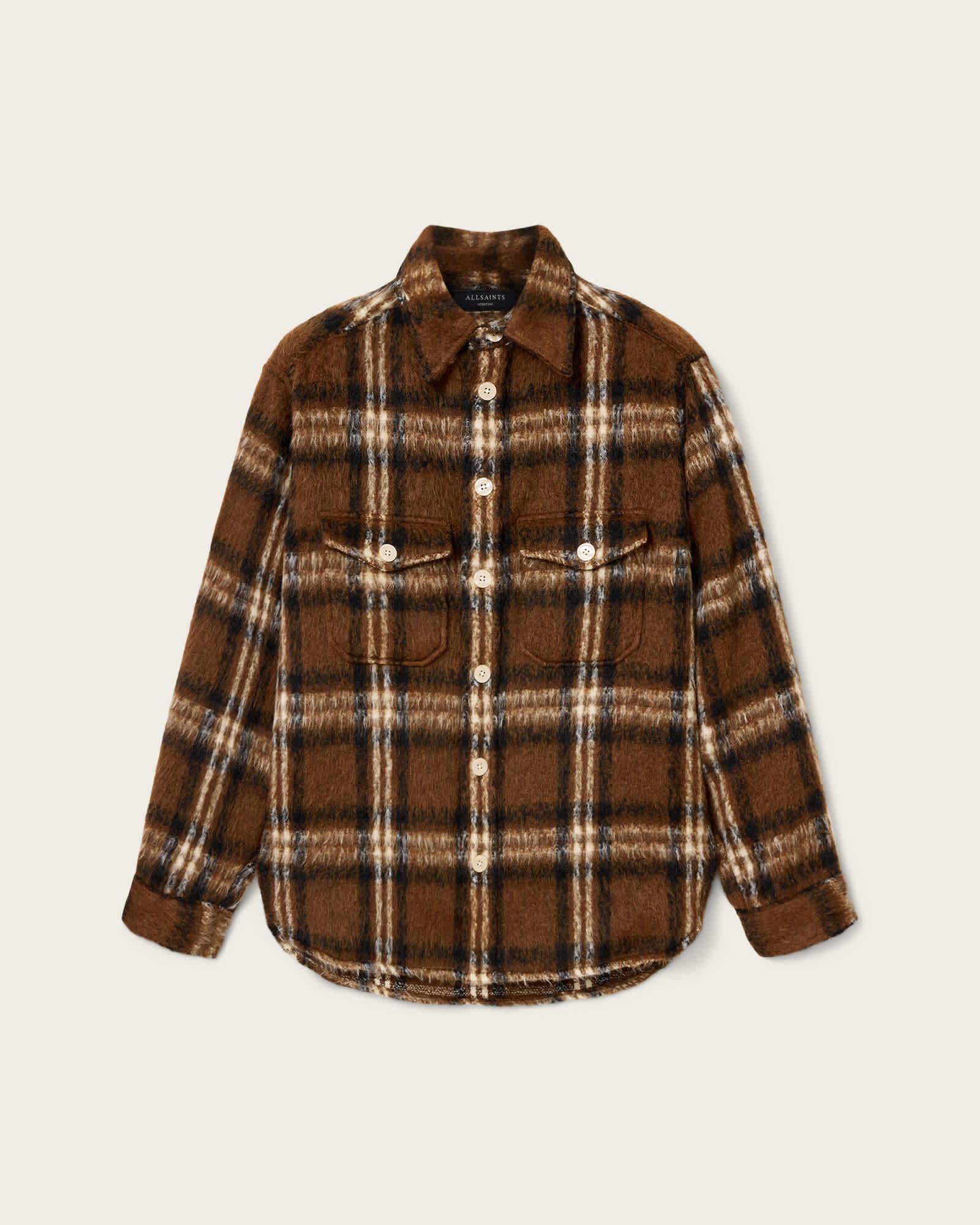 Royodo Long Sleeve Check Shirt Brown | ALLSAINTS US Product Image