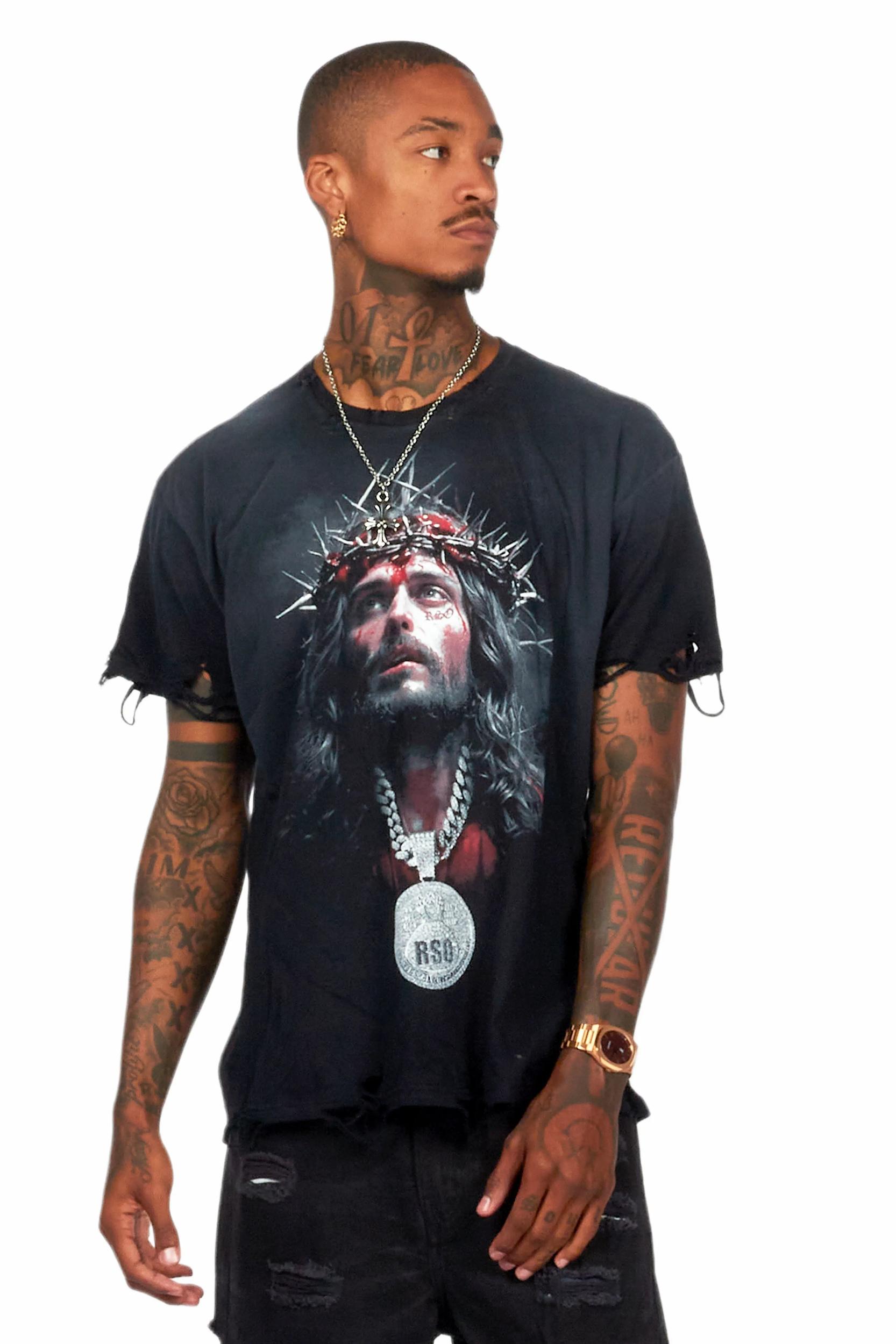 Amina Black Oversized Graphic T-Shirt Male Product Image