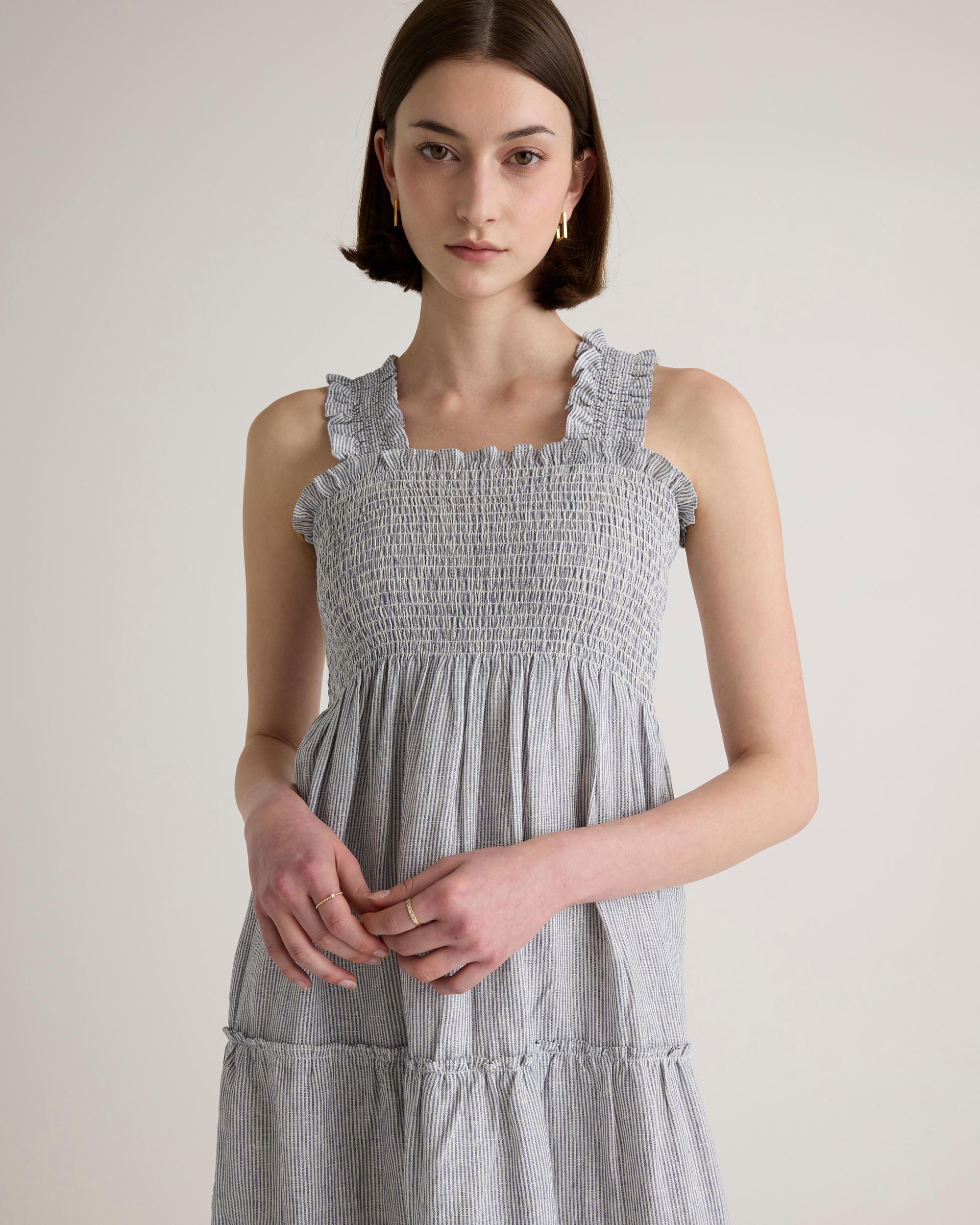 Quince | Women's 100% European Linen Smocked Midi Dress Product Image