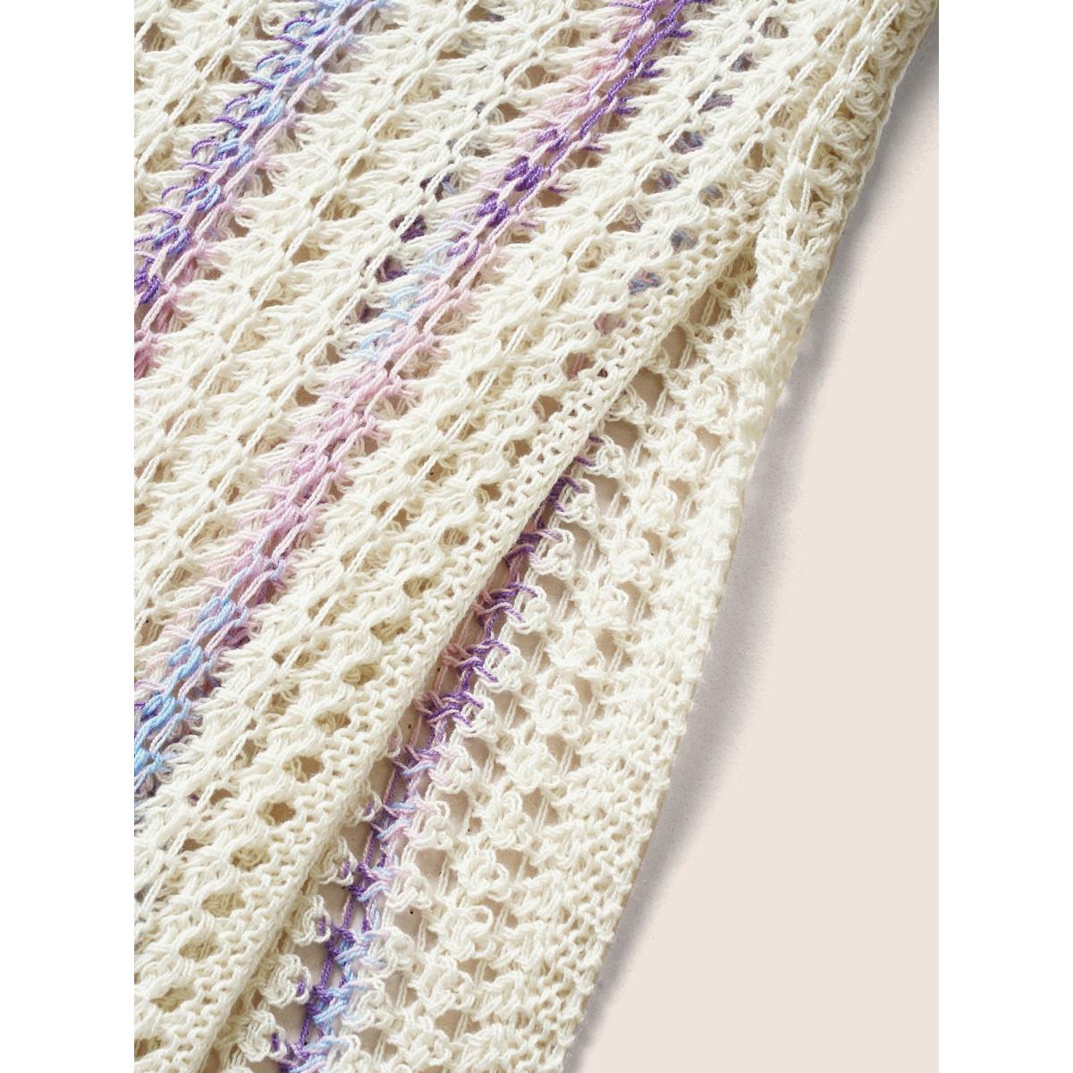 Plus Size Contrast Heather Pointelle Knit Batwing Sleeve Swim Cover Up Women's Swimwear Ivory Beach Contrast Curve Swim Cover Ups BloomChic 14-16/1X Product Image