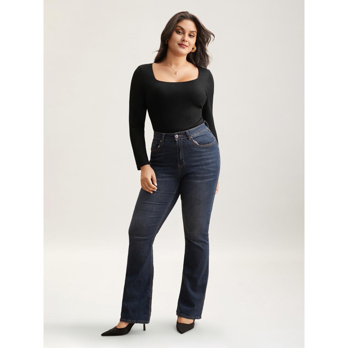 Plus Size Supersoft Essentials Solid U Neck T-shirt Black Women Elegant Non U-neck Skinny Everyday T-shirts BloomChic 12/L Product Image