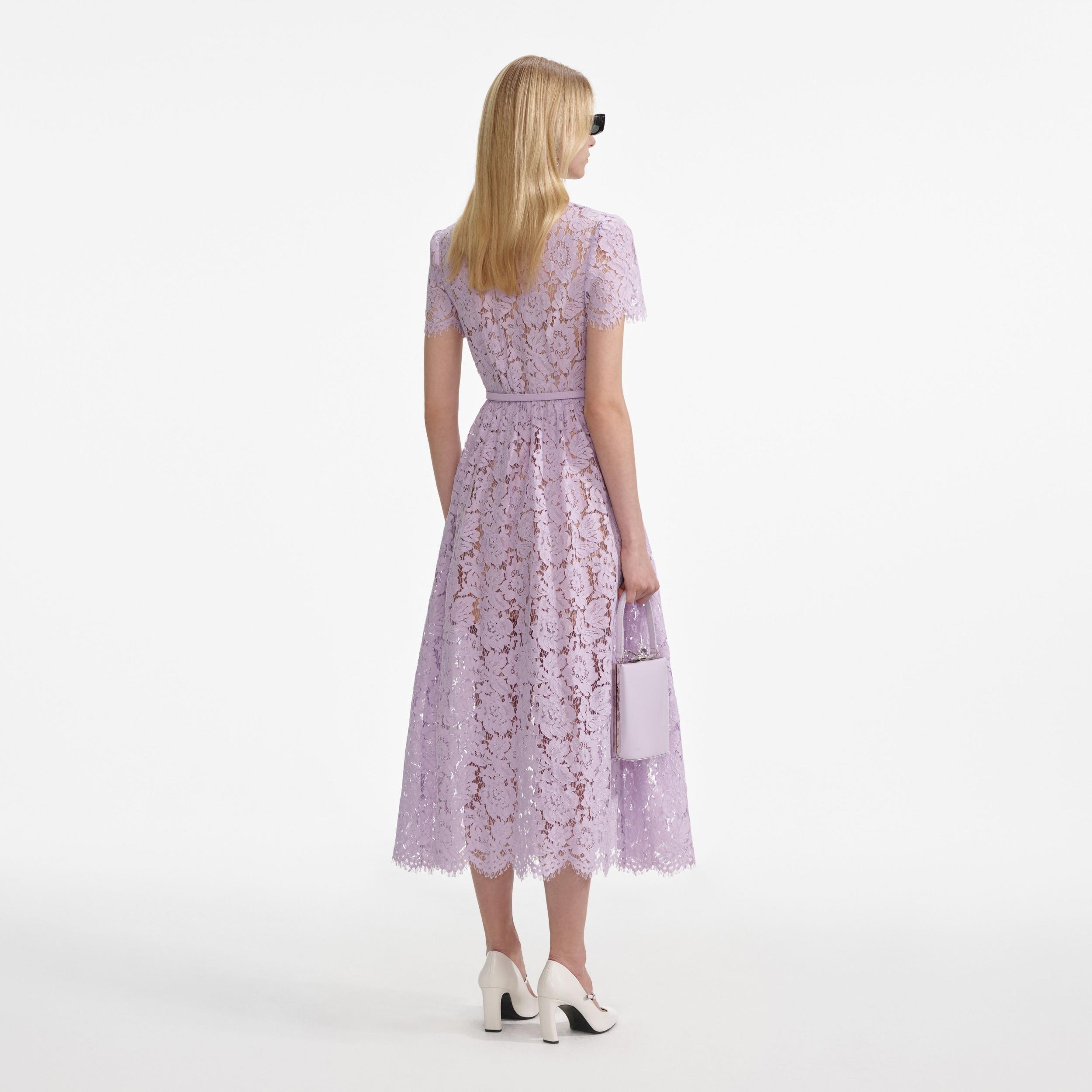 Lilac Lace Button Front Midi Dress Product Image