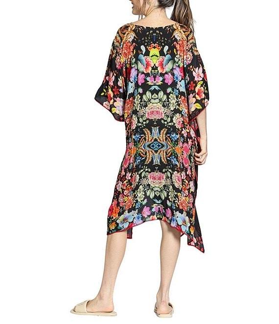 APNY Woven Floral Print V-Neck Short Sleeve Handkerchief Hem Kaftan Dress Product Image
