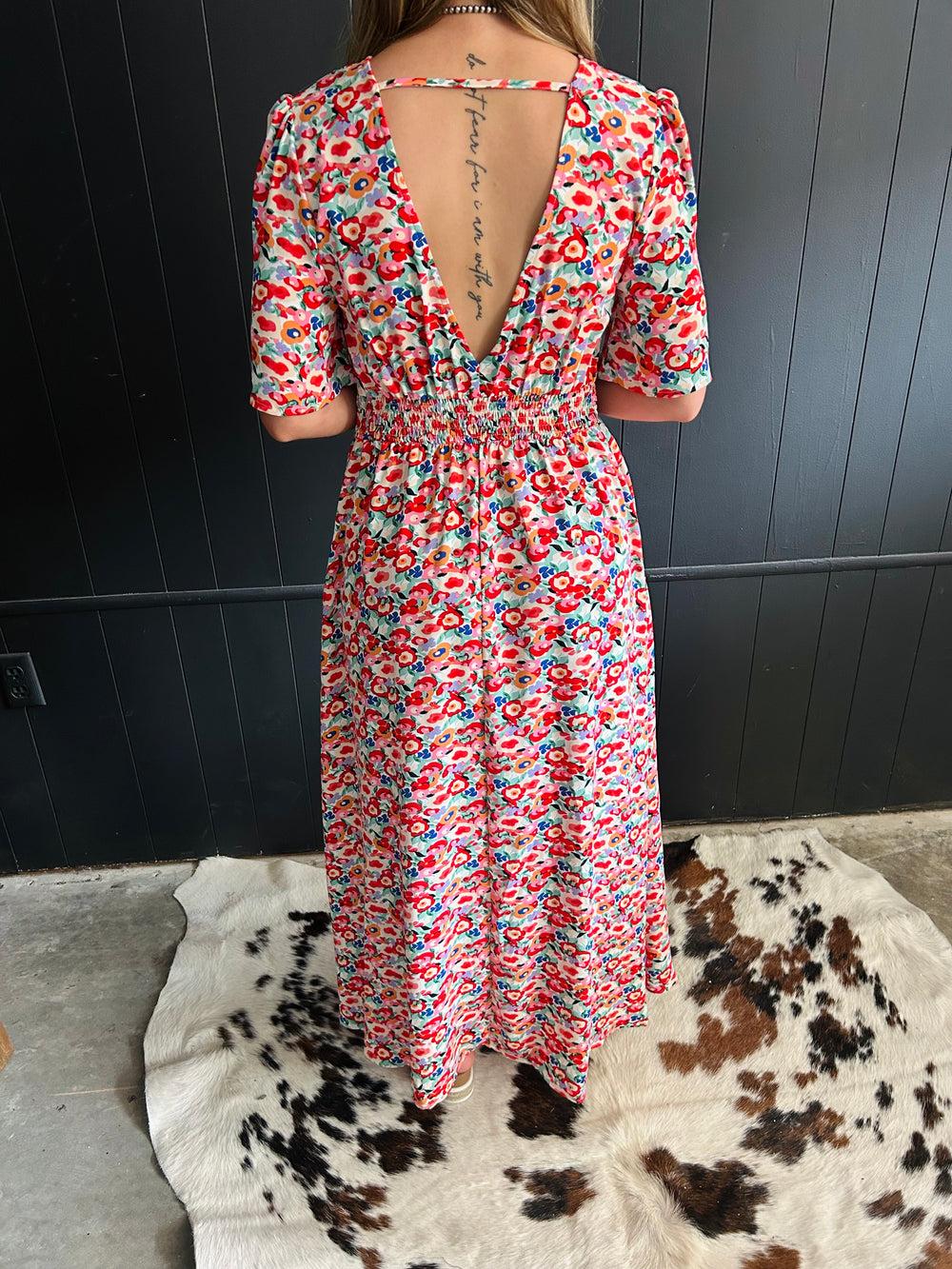 Floral Deep V- Neck Maxi Dress Product Image