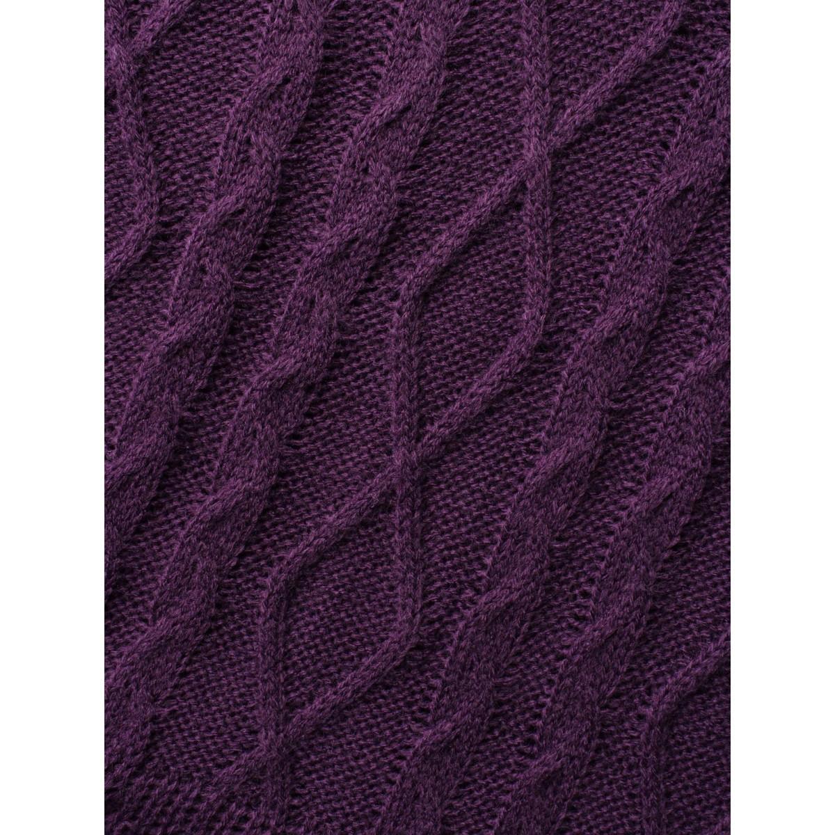 Plus Size V Neck Cable Knit Drawstring Pullover Eggplant Women Timeless Long Sleeve V-neck Elegant Pullovers BloomChic 12/L Product Image