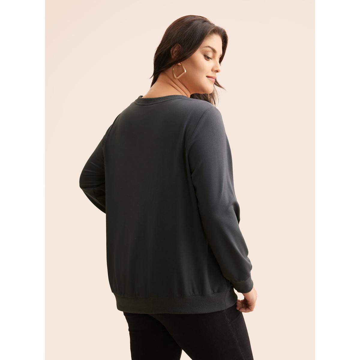 Plus Size USA Embroidered Patch Round Neck Sweatshirt Women DimGray Casual Contrast Loose Round Neck Everyday Sweatshirts BloomChic 22-24/3X Product Image