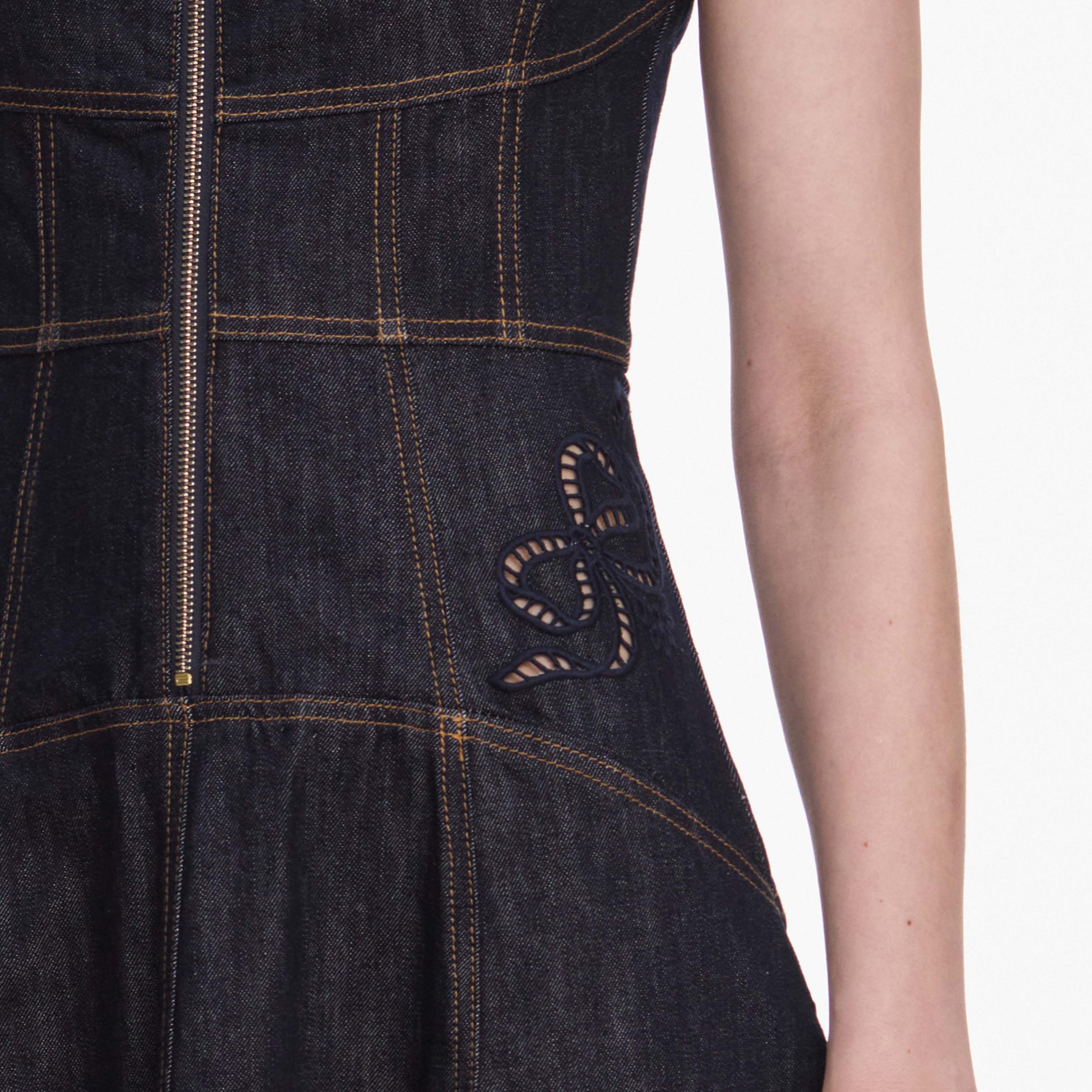 Indigo Denim Bow Embroidered Mini Dress Product Image