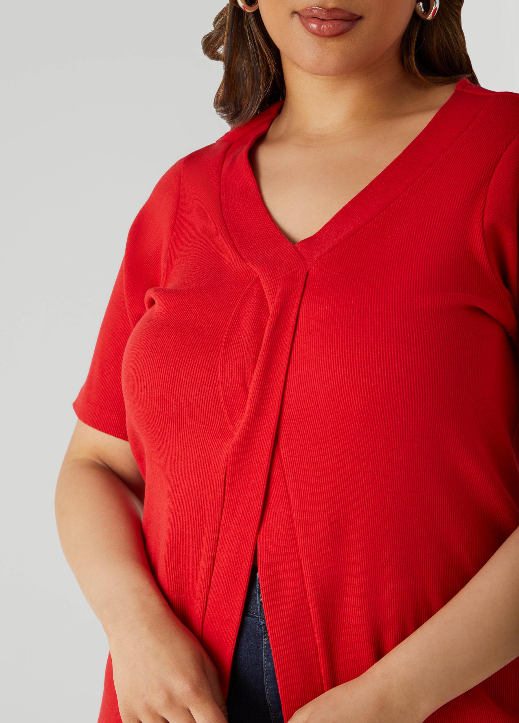 Plus Size Split Front Ribbed Top Ashley Stewart Product Image