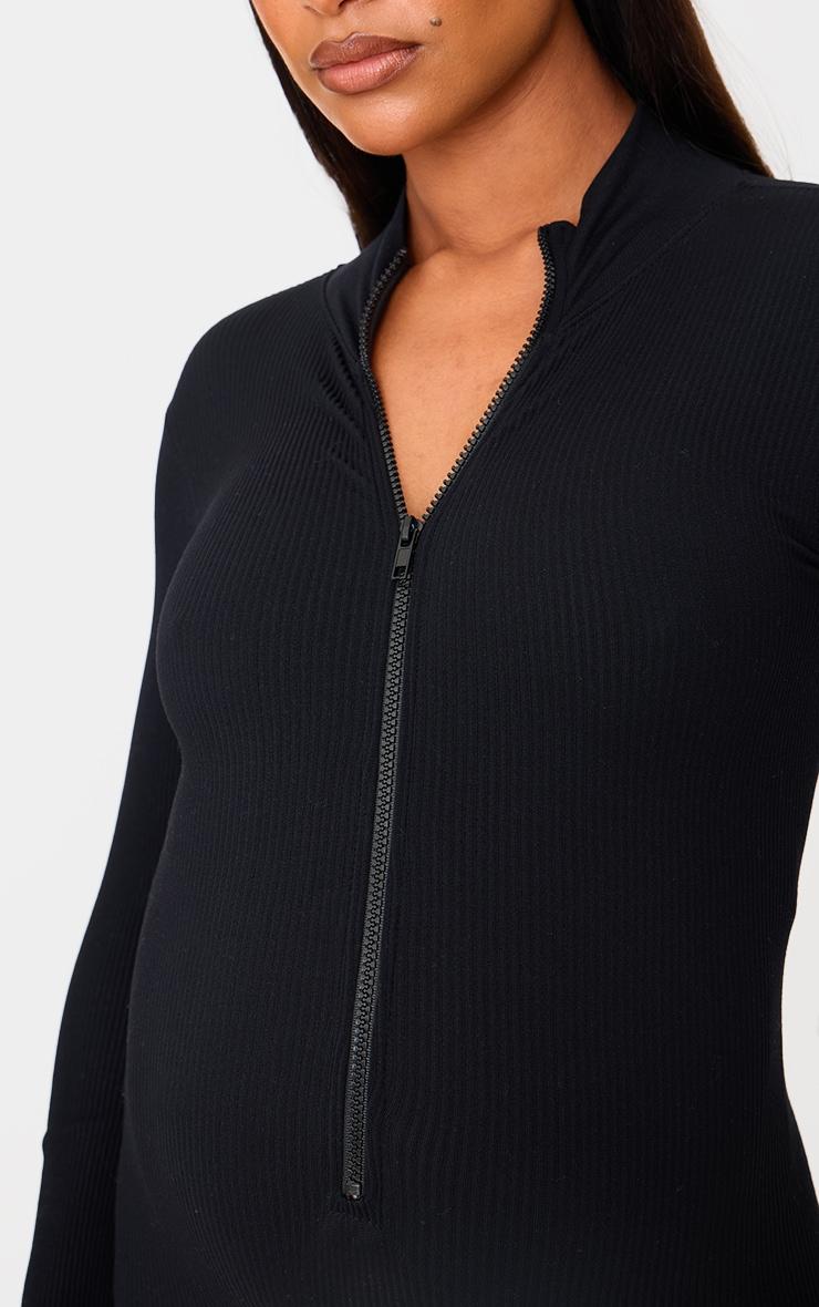Maternity Black Snatched Ribbed Jumpsuit Product Image