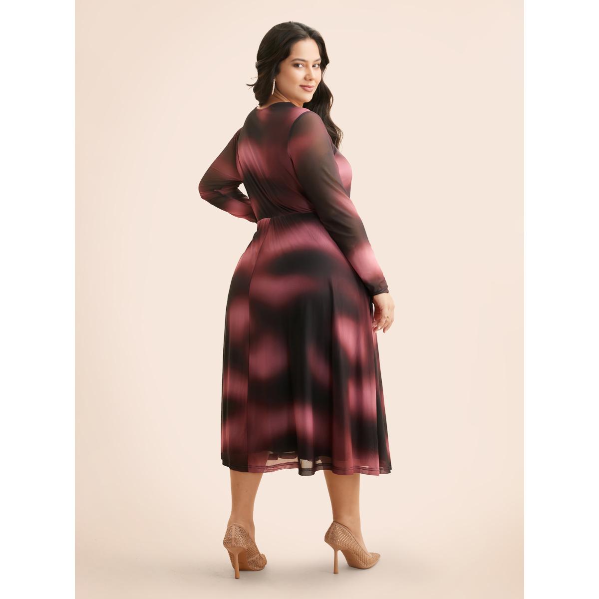 Plus Size Square Neck Gradient Dyeing Mesh Dress Eggplant Women Cocktail Texture Party Curvy Bloomchic 14-16/1X Product Image