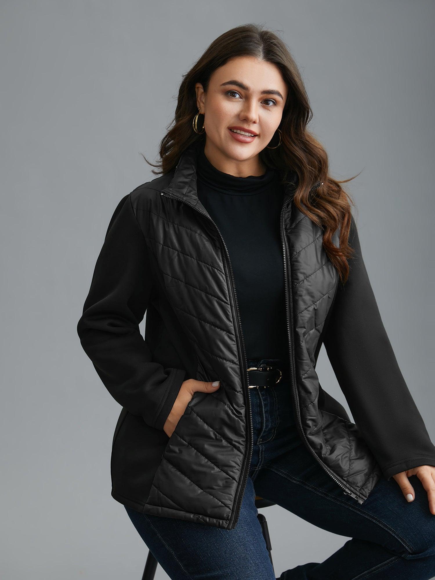 Funnel Neck Contrasting Design Zipper Coat Female Product Image