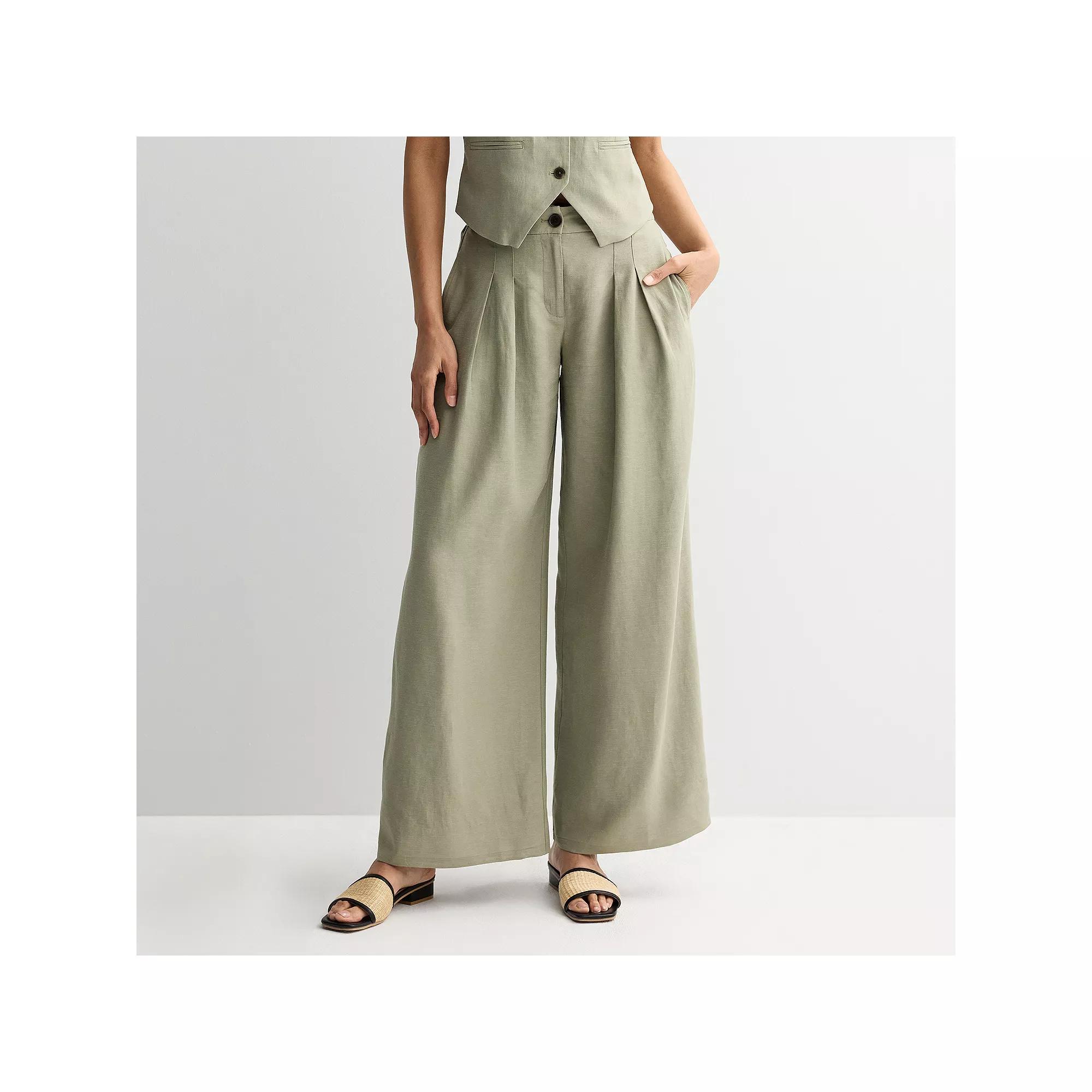 Women's Nine West Pleated Linen Pants, Size: Medium, Laughlin Green Product Image