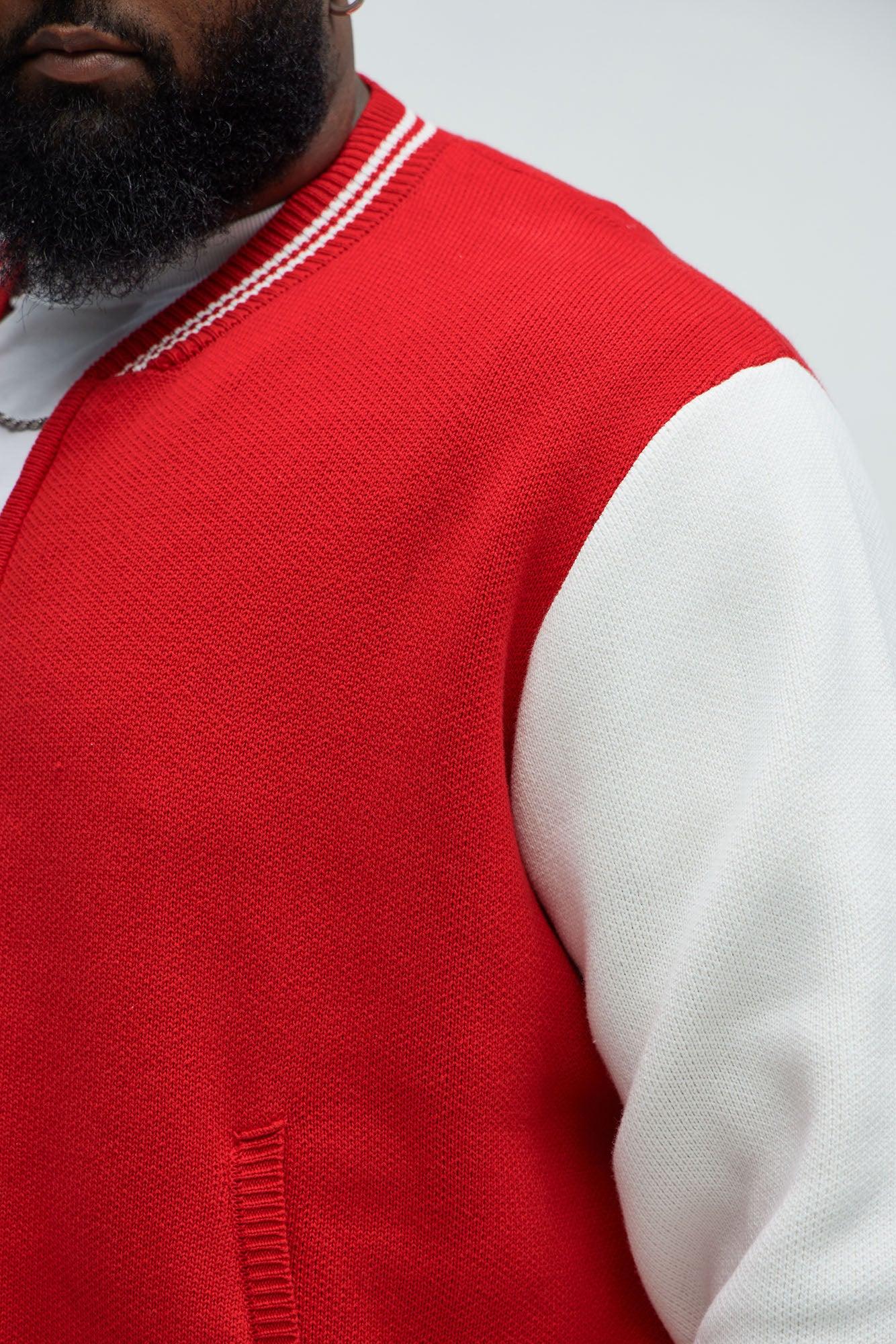 Caspian Knitted Varsity Jacket - Red/combo Product Image