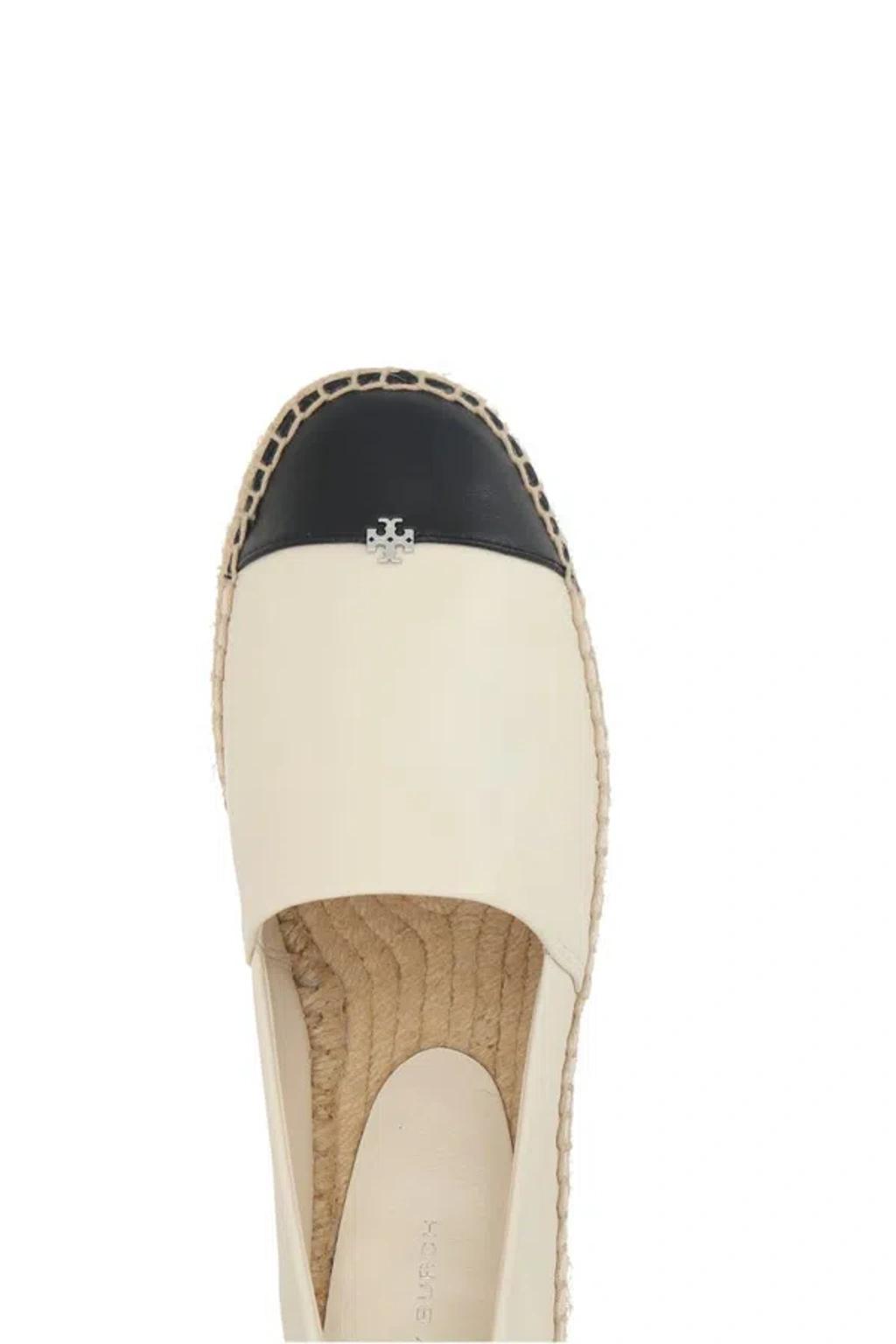 TORY BURCH White Espadrilles With Metallic Logo On The Front And Ankle Strap In Leather Woman Product Image