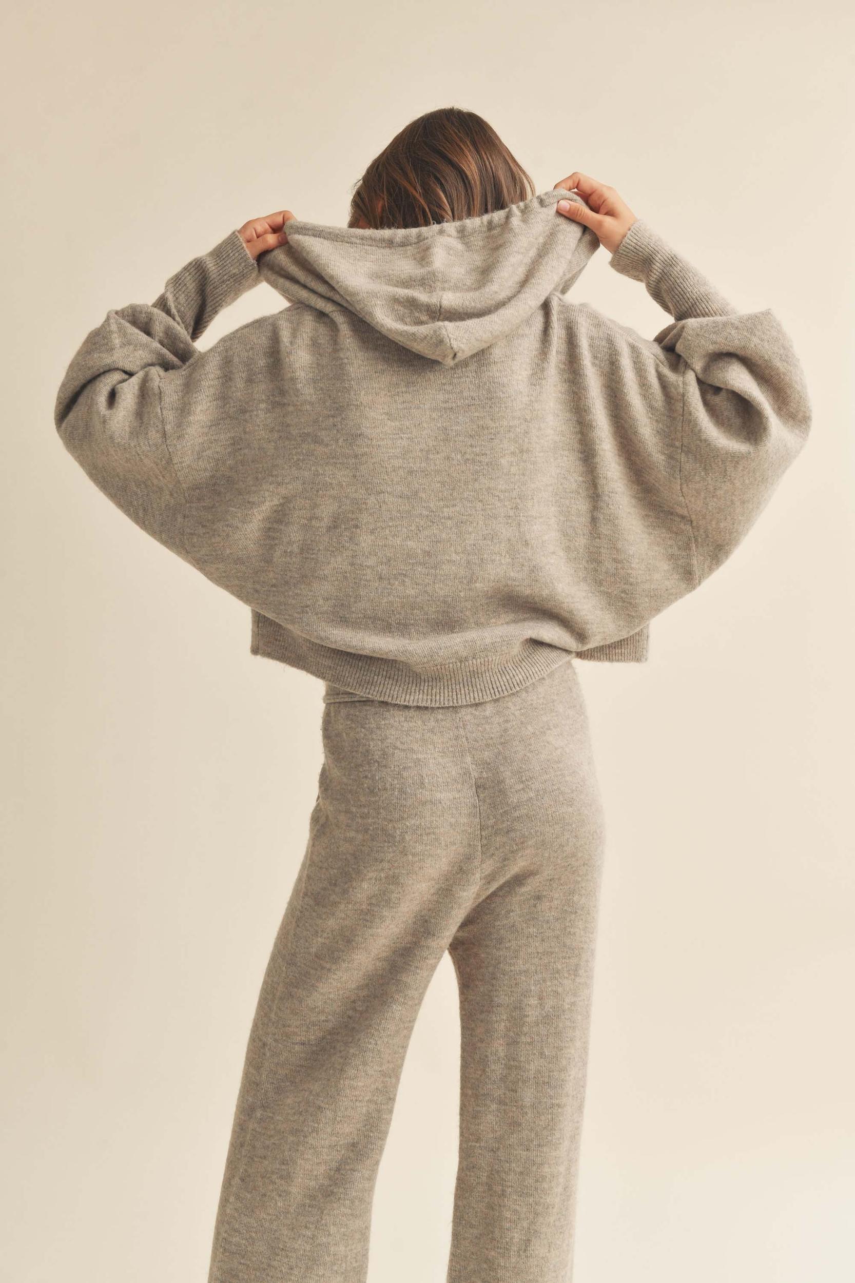 Balloon Sleeve Knit Hoodie Sweater Product Image