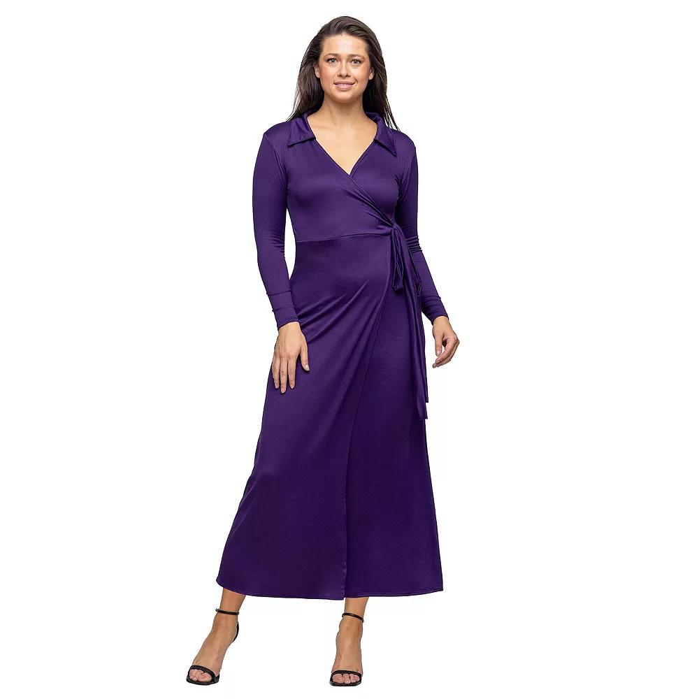 Women's 24Seven Comfort Apparel Comfortable Collared Wrap Maxi Dress,  Product Image