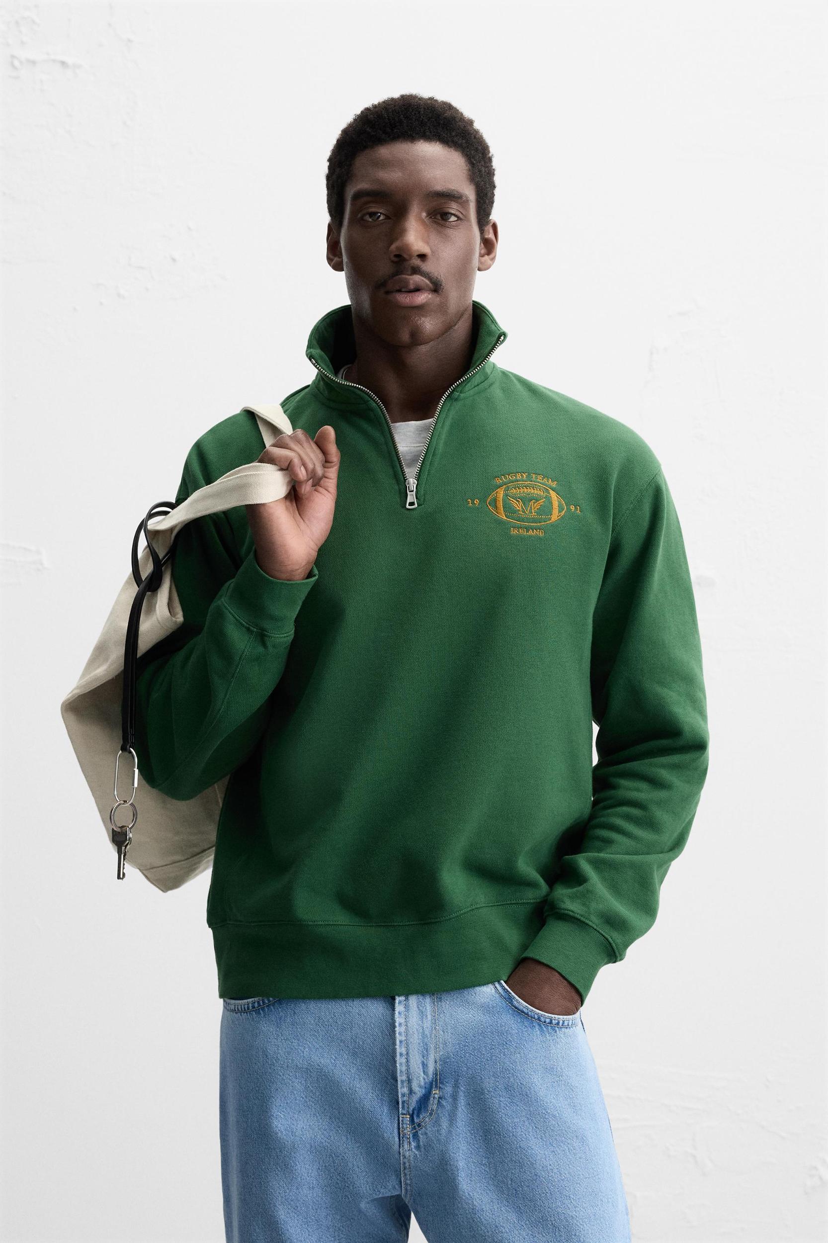 EMBROIDERED QUARTER-ZIP SWEATSHIRT Product Image