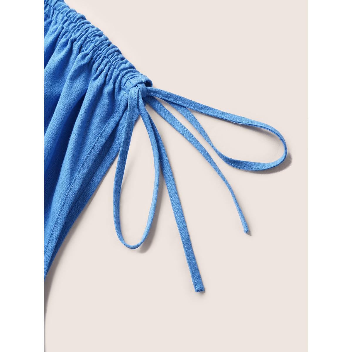 Plus Size V Neck Colorblock Contrast Drawstring Dress Brightblue Women Casual Contrast V-neck Sleeveless Curvy BloomChic 14-16/1X Product Image