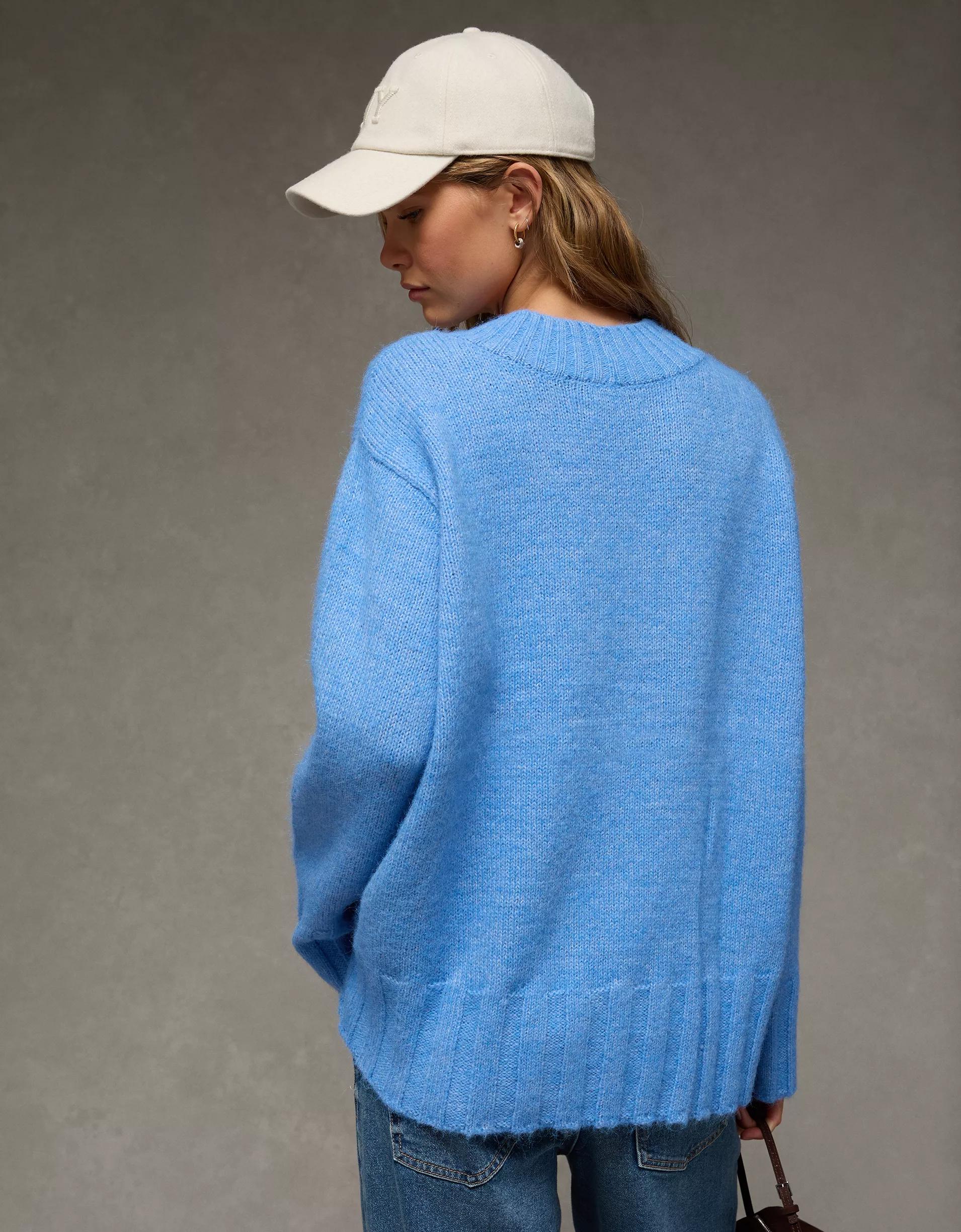 AE Oversized Faux Mohair Wide Cuff Sweater Product Image