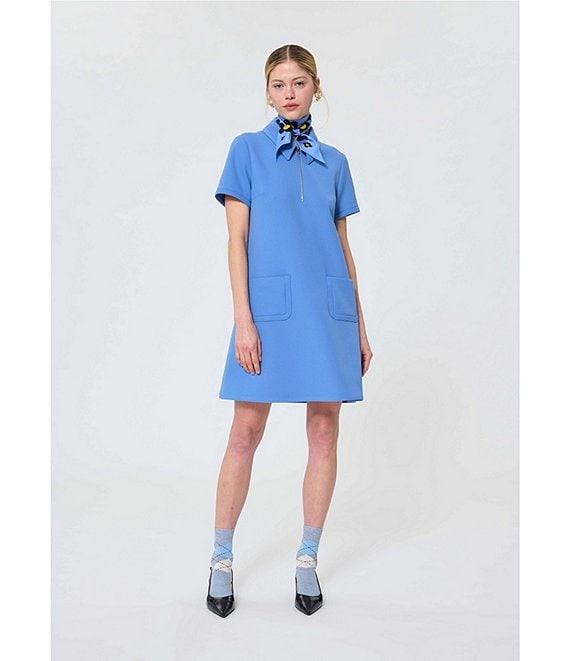 Tara Jarmon Rubina Point Collar Quarter Zip Short Sleeve A-Line Dress Product Image