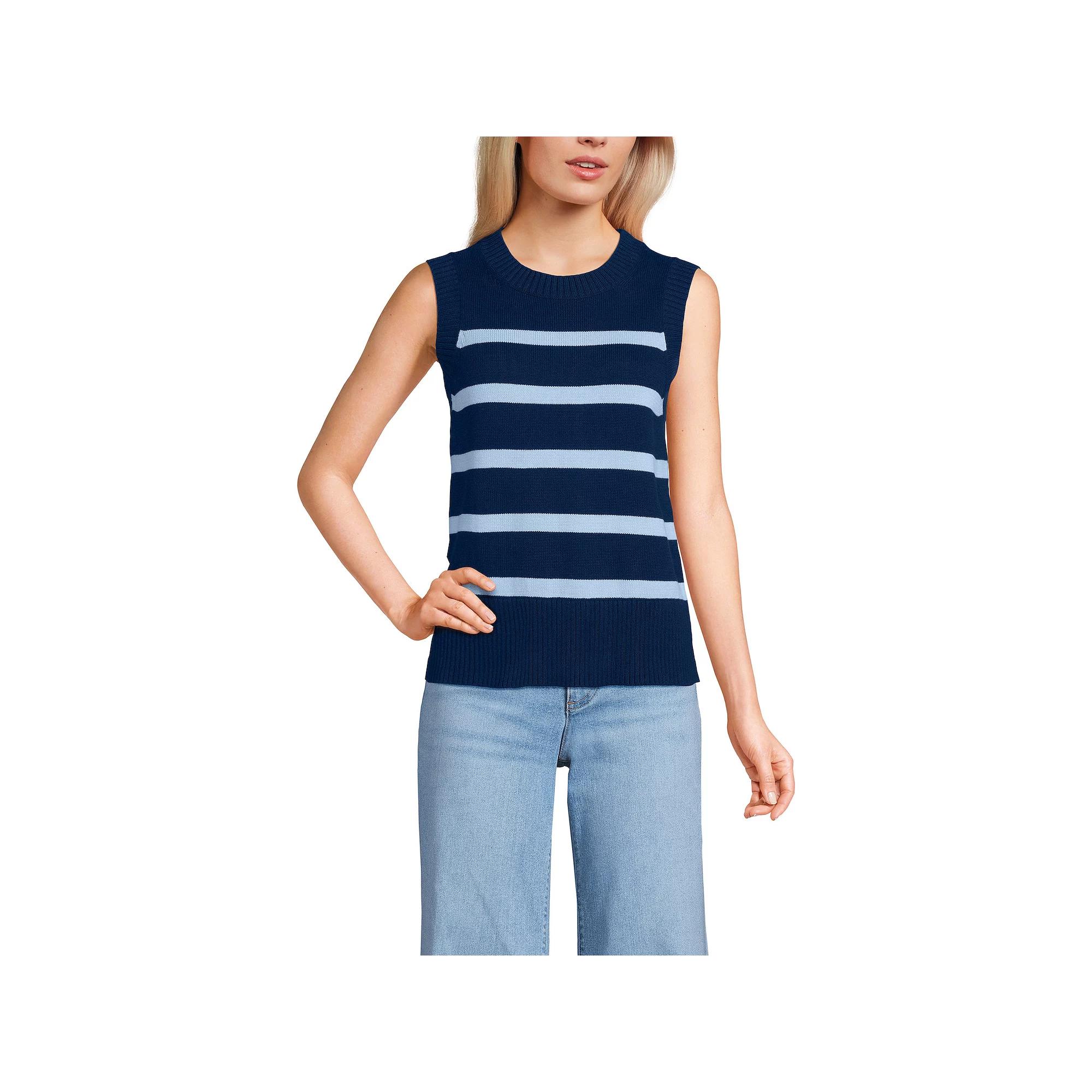 Plus Size Lands' End Drifter Cable Stitch Sweater, Women's, Size: XL, Navy Blue Stripe Product Image