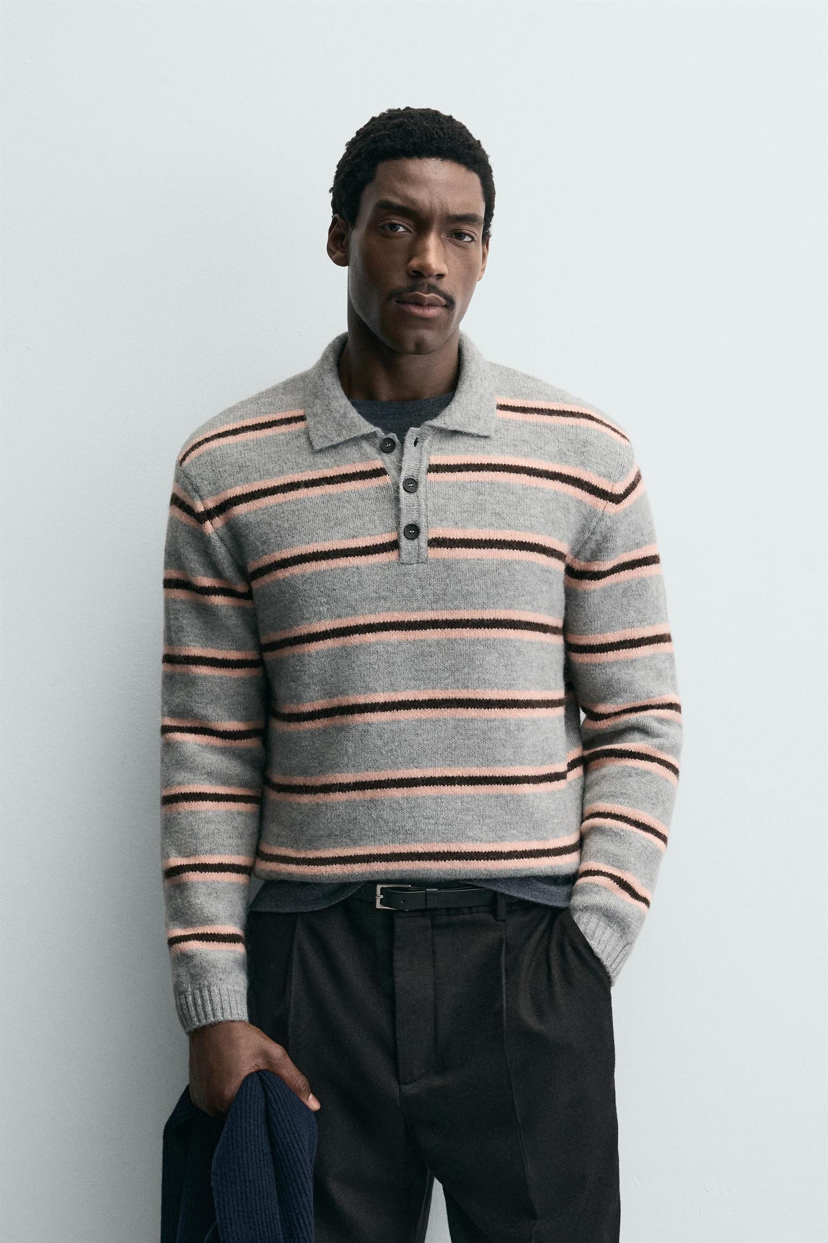 JACQUARD STRIPED KNIT POLO SHIRT Product Image