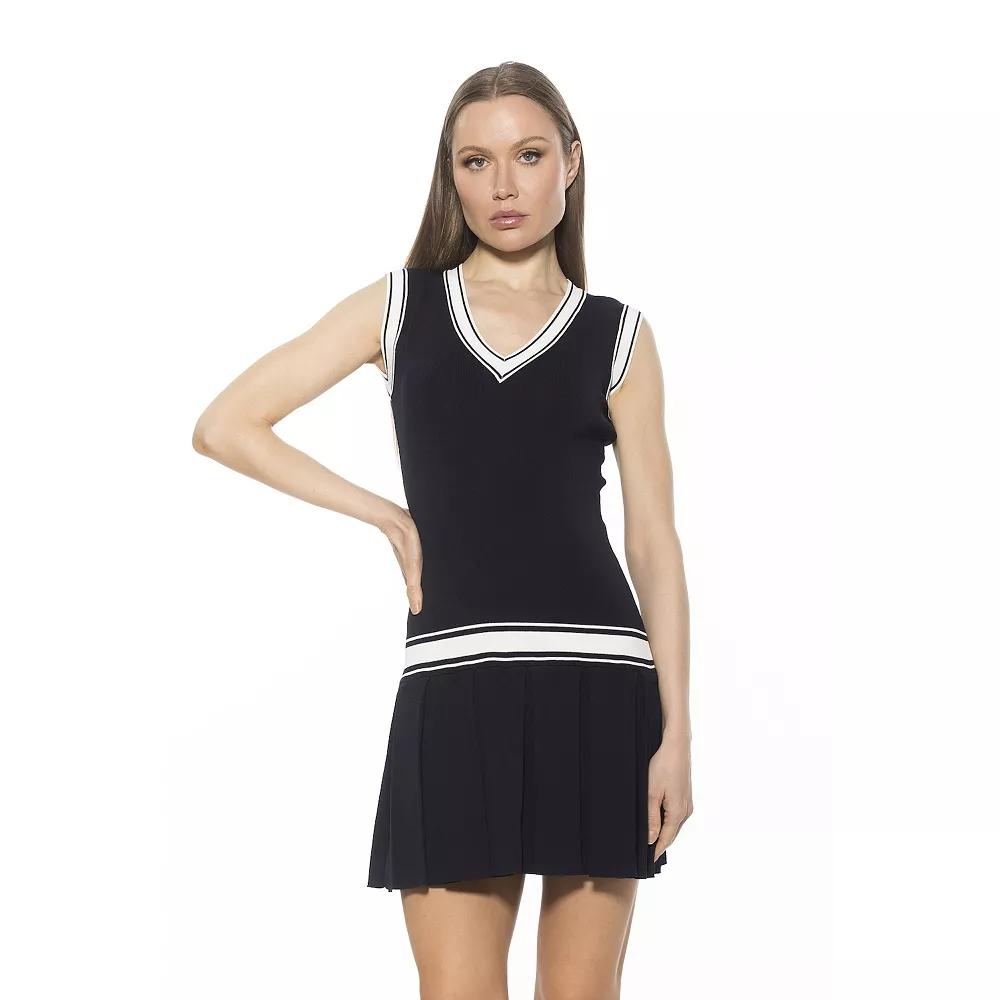 Women's ALEXIA ADMOR Venus V-Neck Dropped Waist Knit Tennis Dress,  Product Image