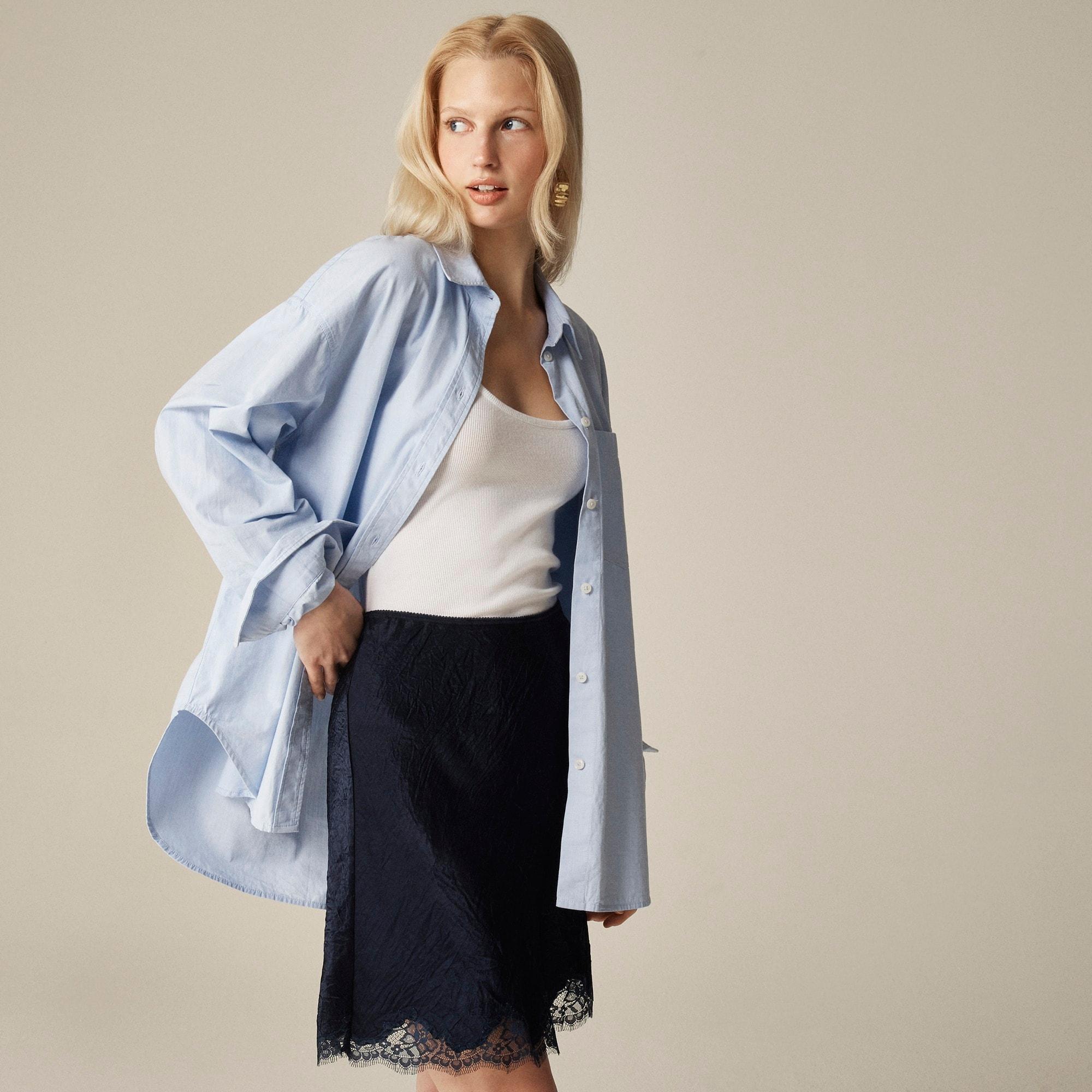 Gwen lace-trim slip skirt in textured satin Product Image