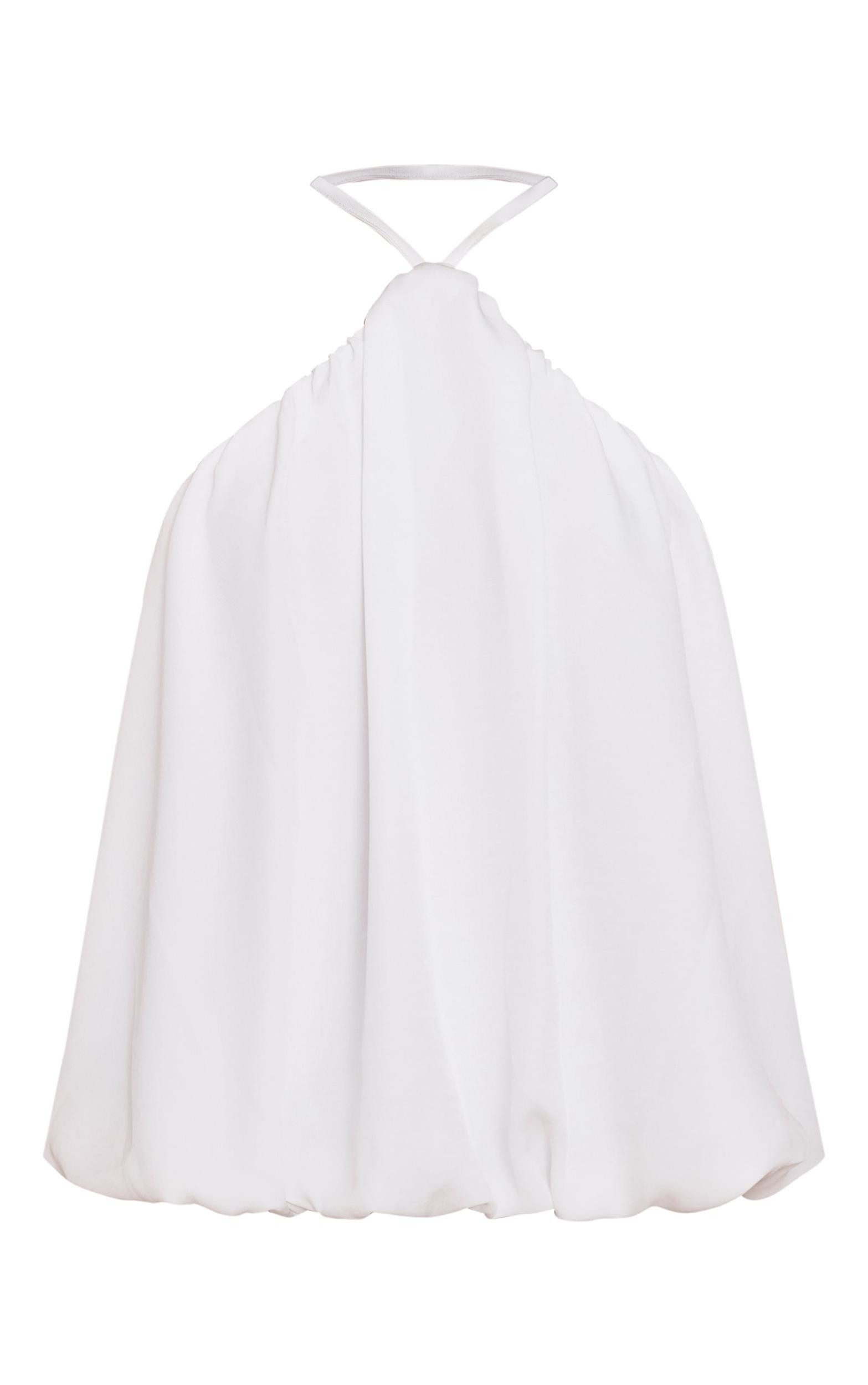 White Chiffon Halter Neck Puff Ball Top Product Image