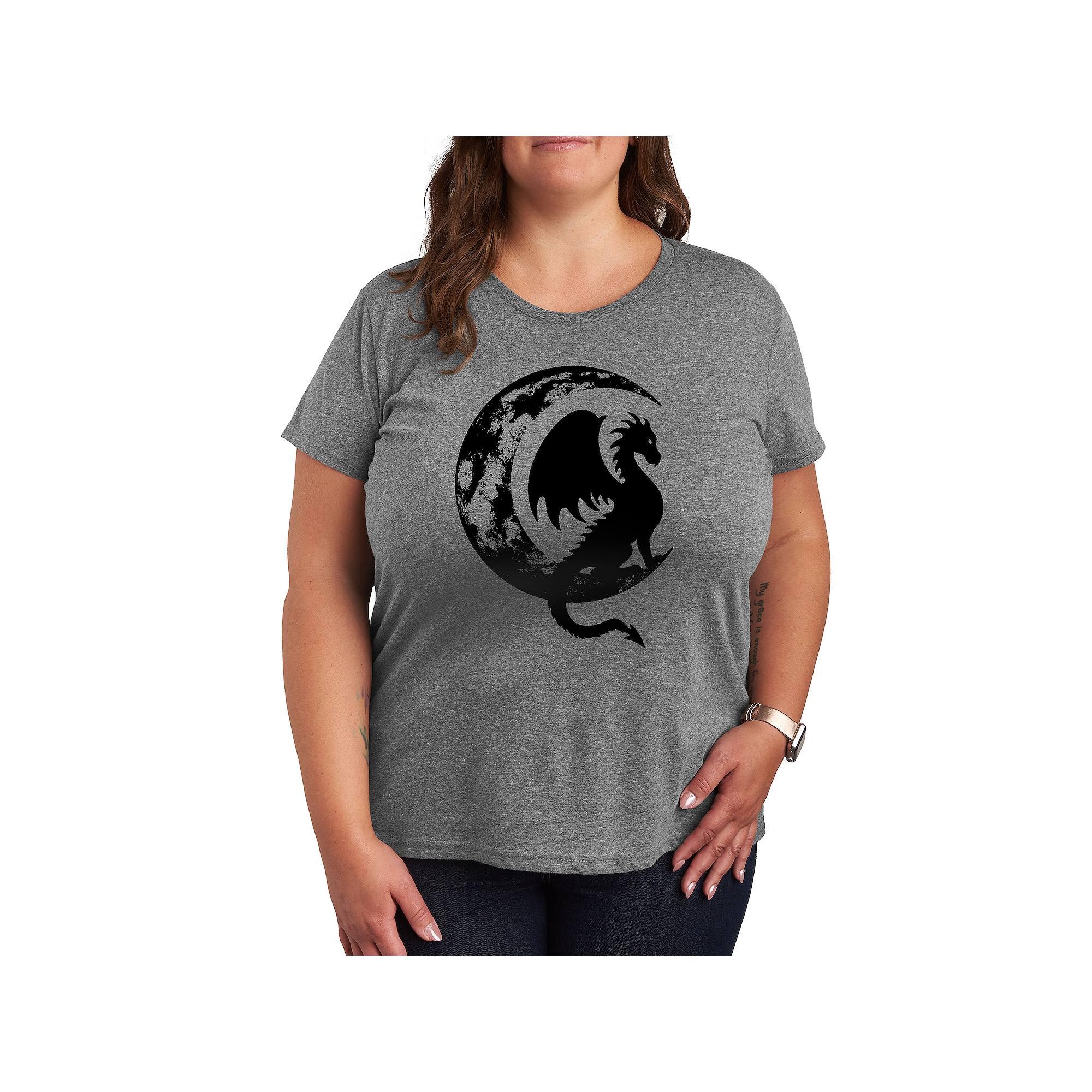 Plus Dragon Sitting On Crescent Moon Graphic Tee, Women's,  Product Image