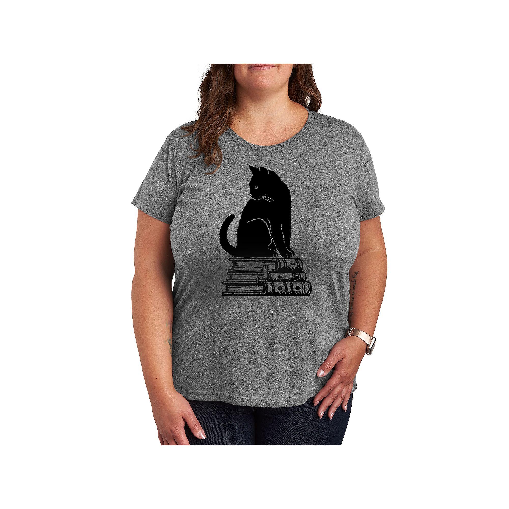 Women's Black Cat on Books Graphic Tee, Girl's,  Product Image