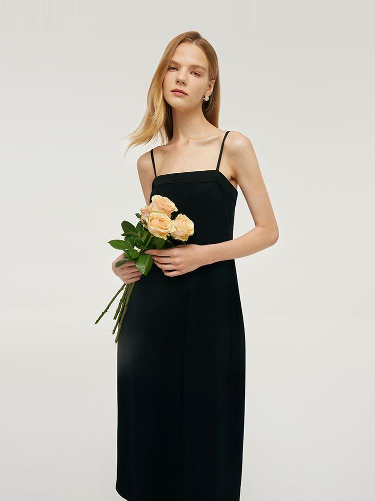 Women Knitted Detachable Spaghetti Strap Midi Dress Product Image